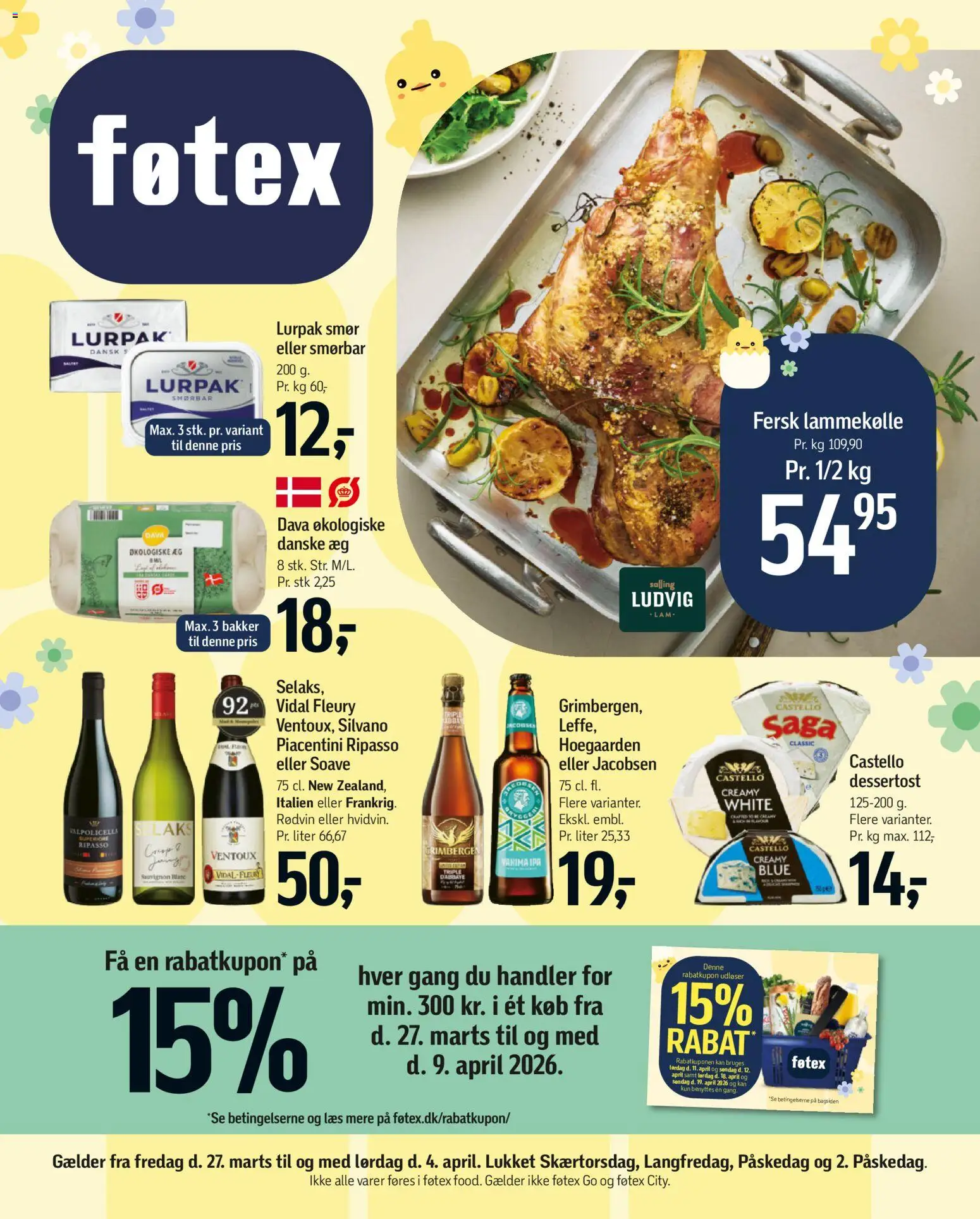 Føtex tilbudsavis – gyldig fra 27.03.2026 | Side: 1 | Produkter: Smør, Æg, Lammekølle