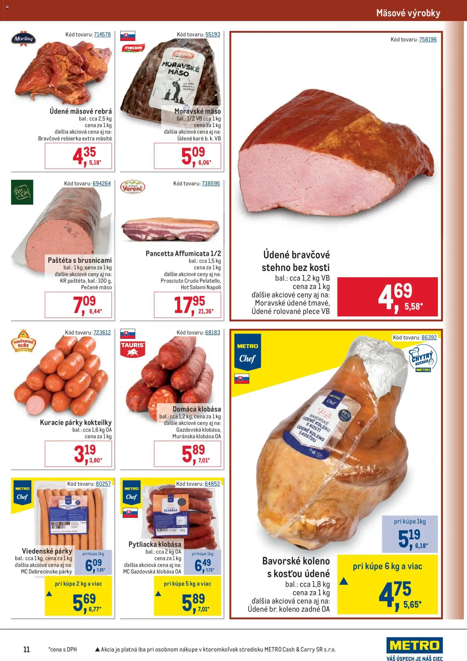 Nové Metro akcie – leták je platný od 10.12.2025 | Strana: 11 | Produkty: Klobása, Párky, Údené koleno