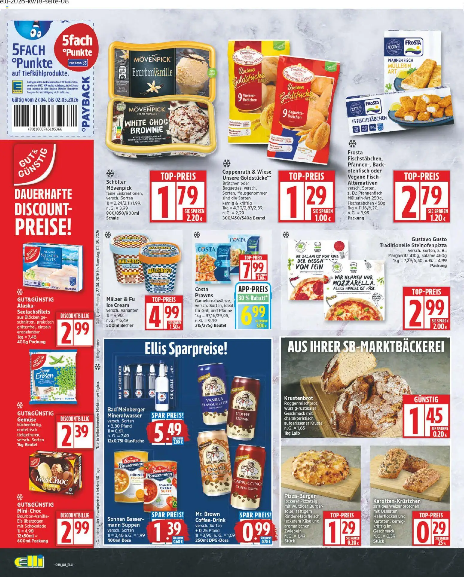 Elli Markt Prospekt – gültig ab 27.04.2026 | Seite: 8 | Produkte: Burger, Creme, Frosta, Fischstabchen