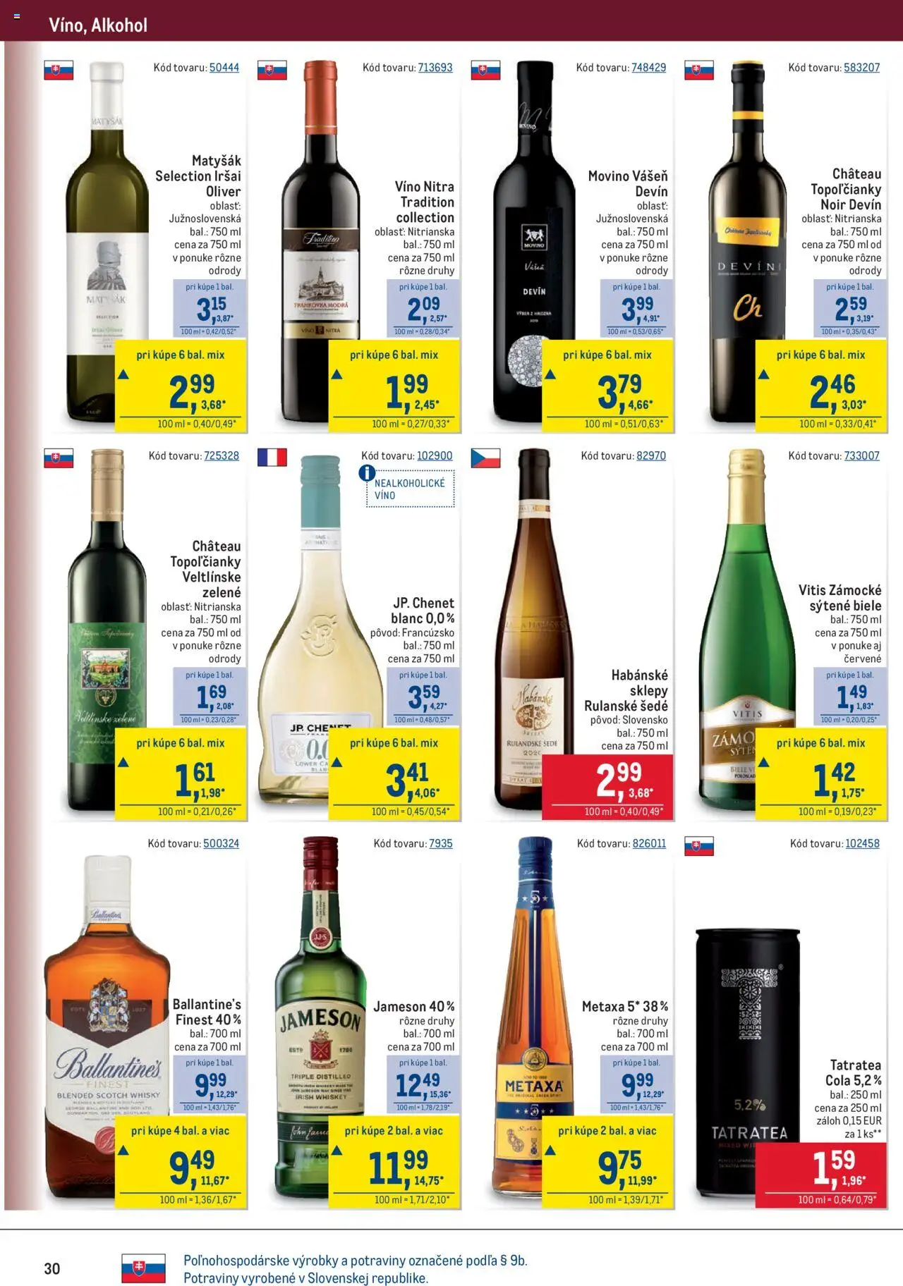 Nové Metro akcie – leták je platný od 08.10.2025 | Strana: 30 | Produkty: Jameson, Metaxa, Alkohol, Cola