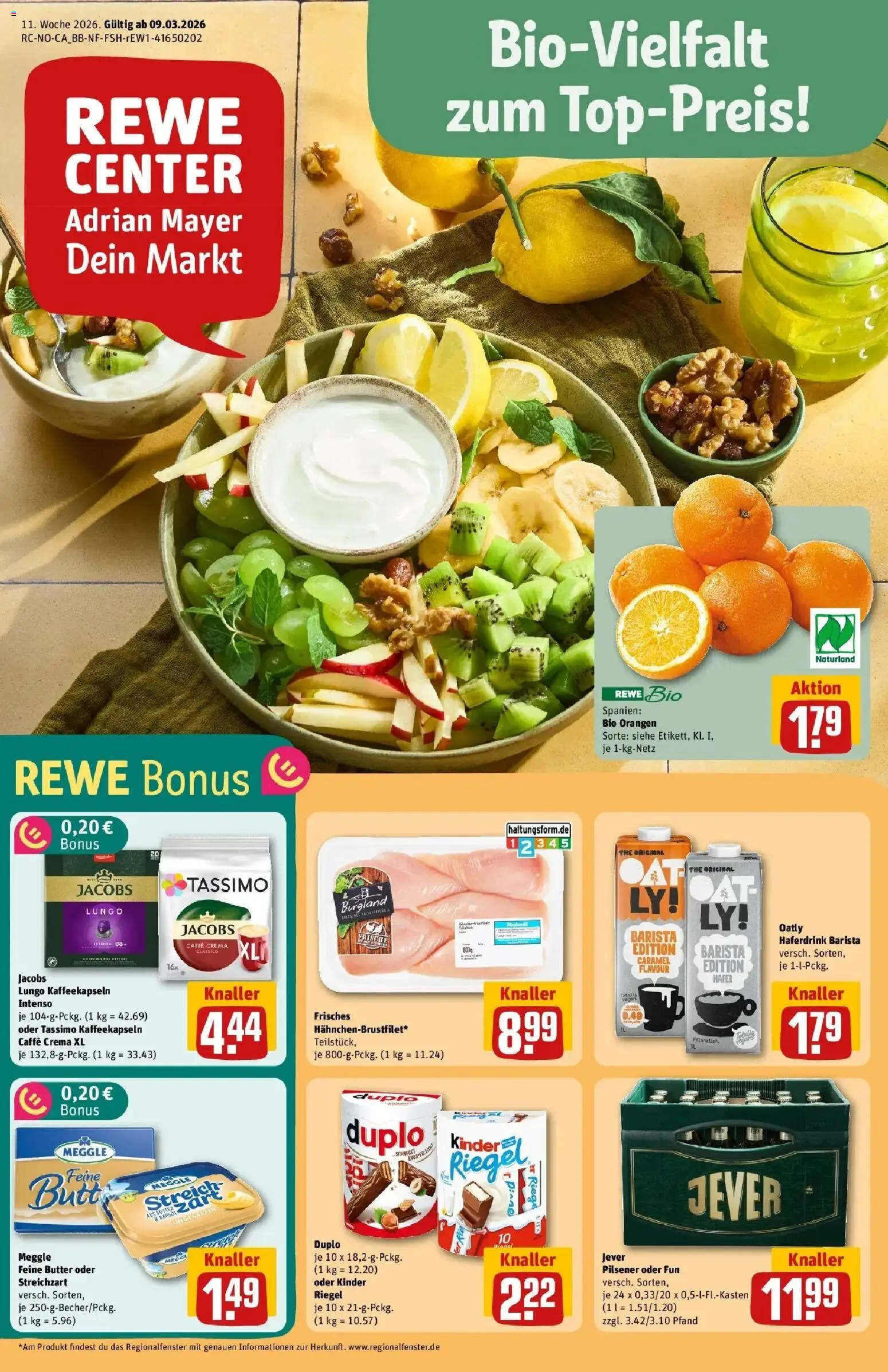 Rewe Prospekt Uelzen	 – gültig ab 09.03.2026 | Seite: 1 | Produkte: Orangen, Haferdrink, Jever, Tassimo