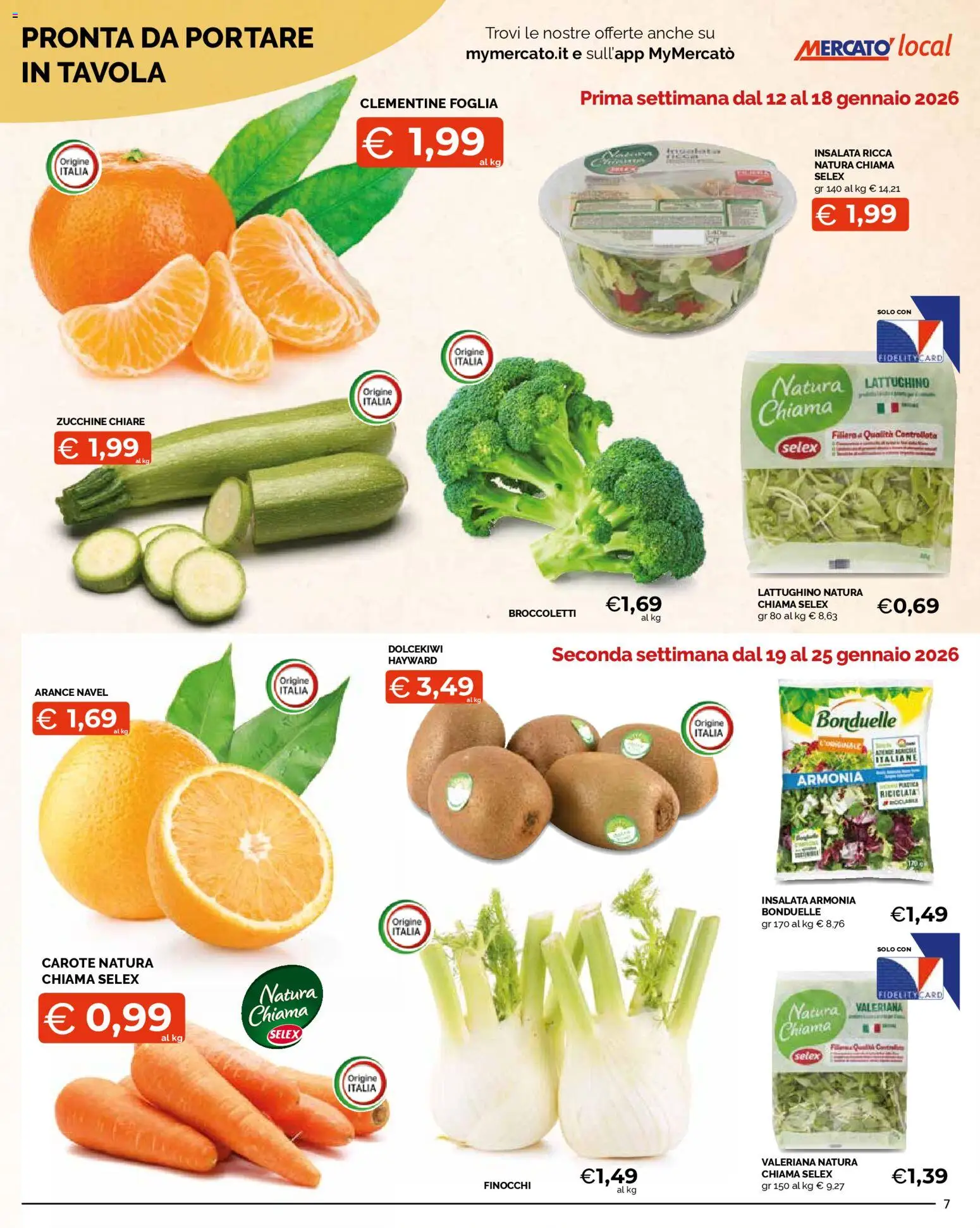 Volantino Mercatò del 12.01.2026 | Pagina: 7 | Prodotti: Arance, Carote, Broccoletti, Finocchi