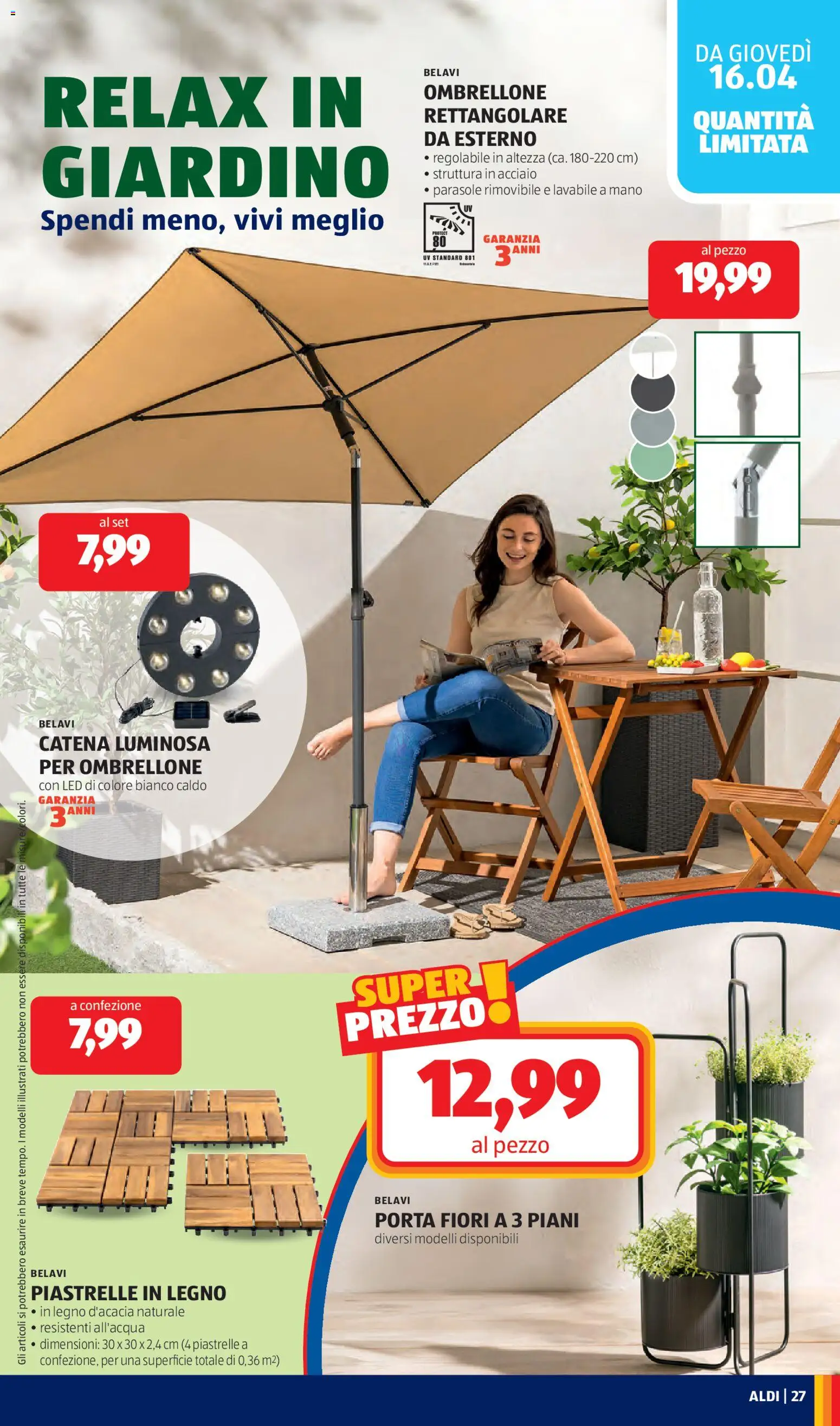 Volantino Aldi del 13.04.2026 | Pagina: 27 | Prodotti: Ombrellone, Piastrelle