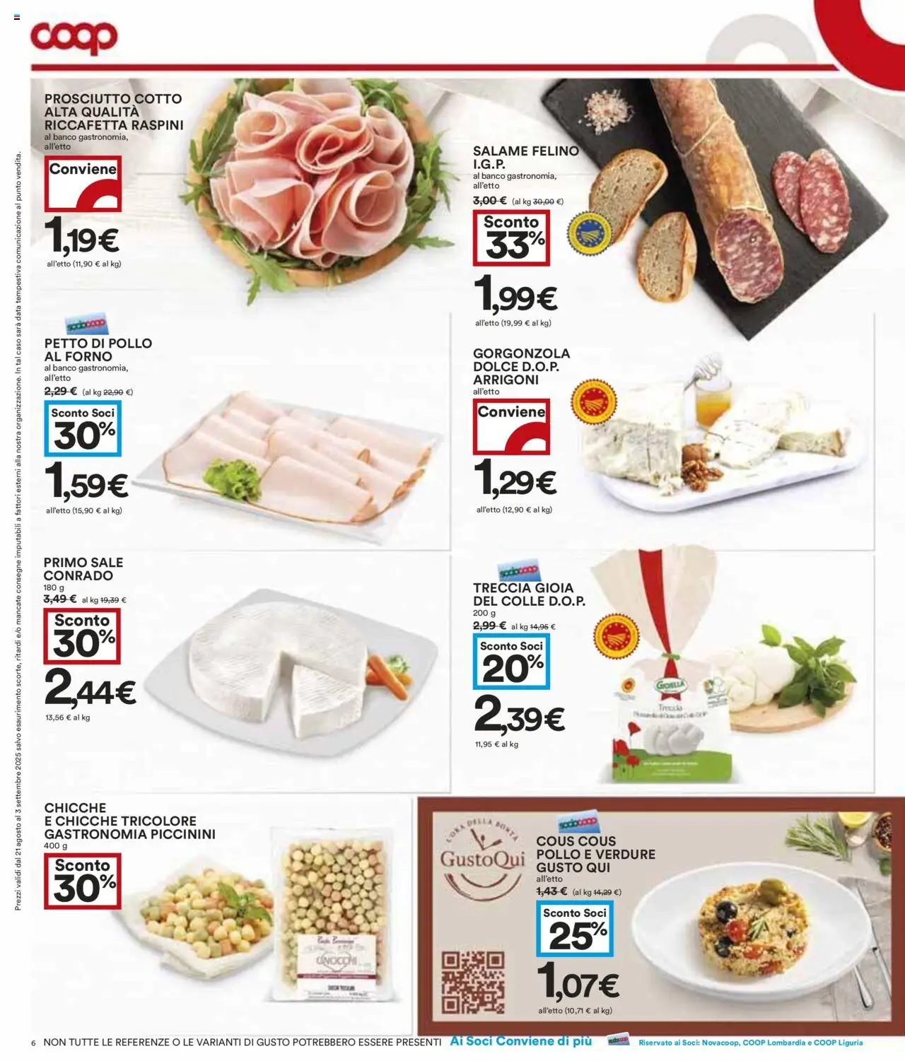 Volantino COOP del 21.08.2025 | Pagina: 6 | Prodotti: Petto di Pollo, Data, Cous cous, Gorgonzola