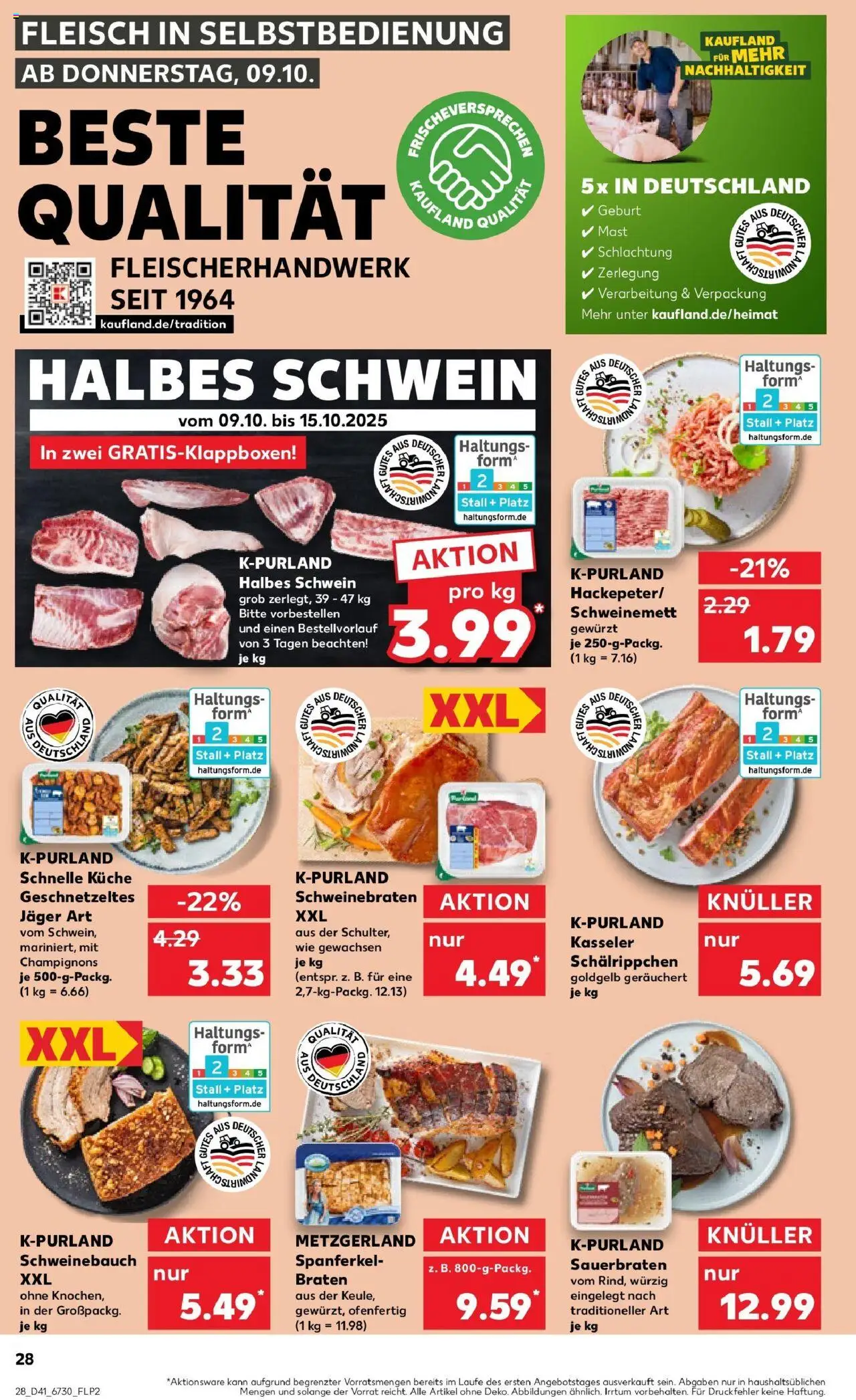 Kaufland prospekt Reichenbach Im Vogtland	 – gültig ab 09.10.2025 | Seite: 28 | Produkte: Schweinebauch, Küche, Champignons, Fleisch