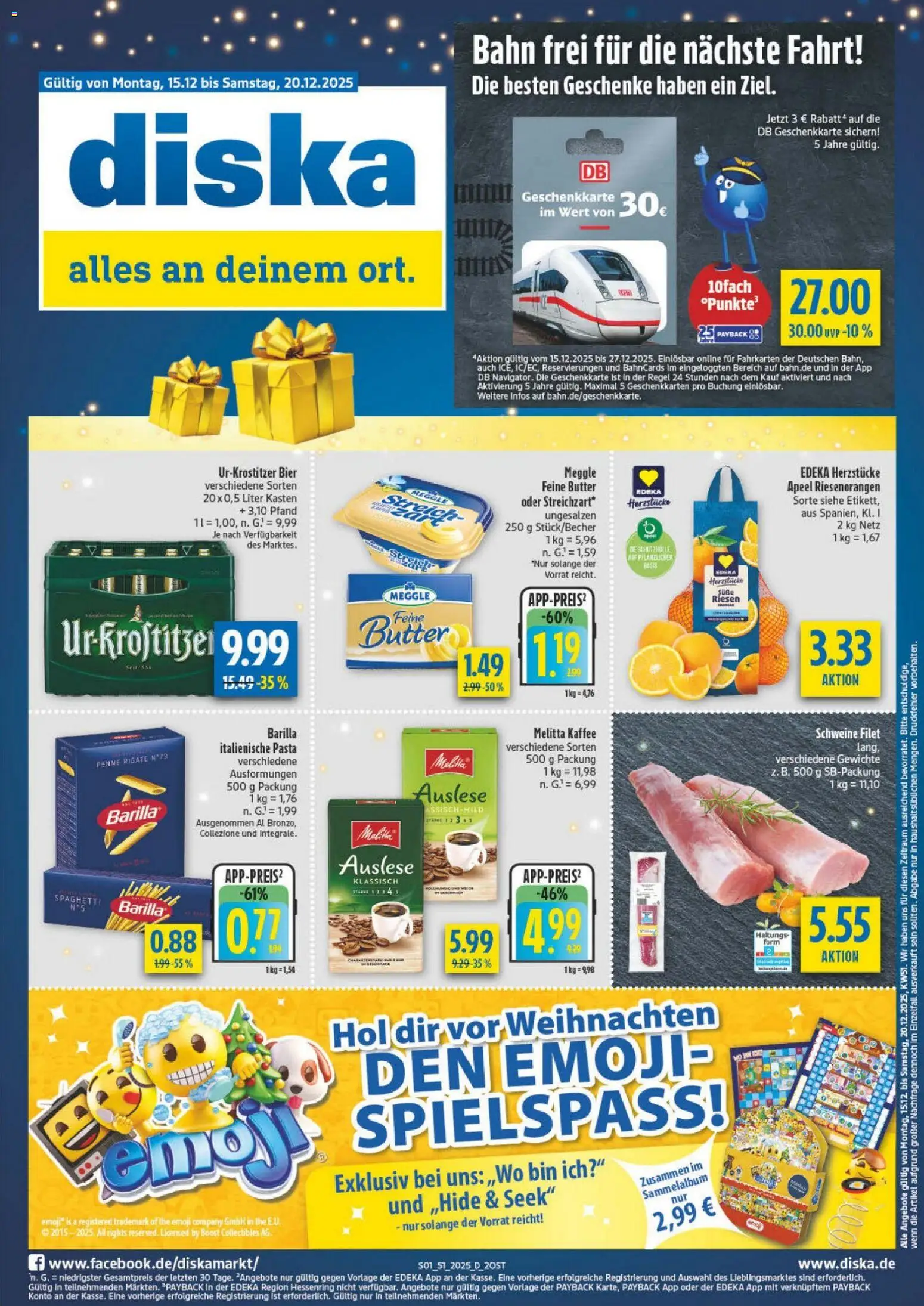 Diska - Diska Angebote Sachsen-Thüringen KW51 – gültig ab 15.12.2025 | Seite: 1 | Produkte: Melitta, Butter, Barilla, Kaffee
