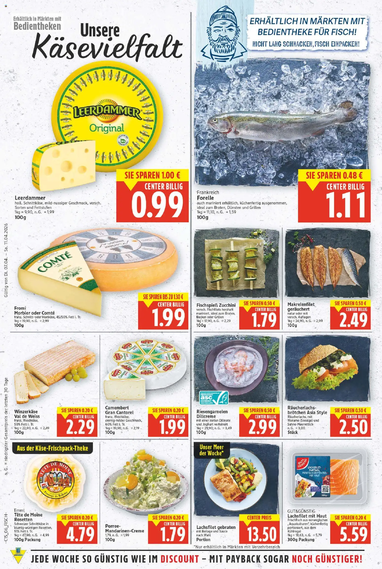 E center Prospekt 	 – gültig ab 07.04.2026 | Seite: 5 | Produkte: Leerdammer, Fisch, Räucherlachs, Zucchini