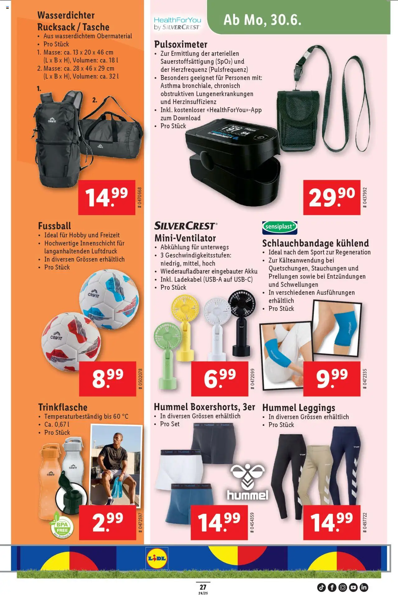 Lidl Aktionen ab 26.06.2025 | Seite: 33 | Produkte: Fußball, Ladekabel, Rucksack, Tasche