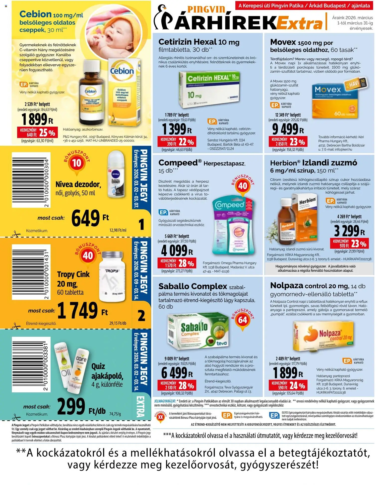 Pingvin Patika akciós ujság - amely érvényes a következő dátumtól: 01.03.2026 | Oldal: 4 | Termékek: Tökmagolaj, Cukor, Citrom