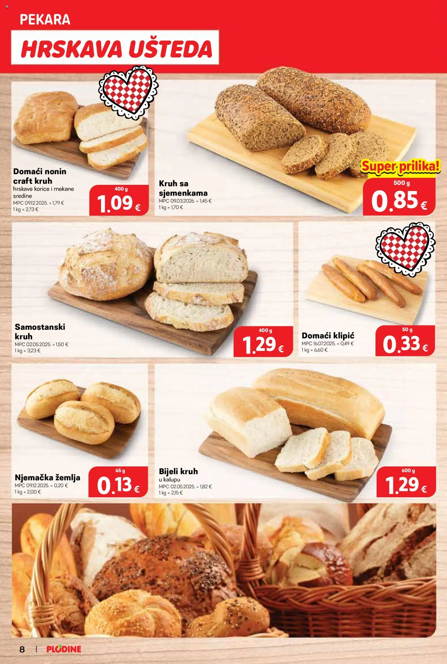 Plodine katalog | vrijedi od 15.04.2026 | Stranica: 8 | Proizvodi: Pekara, Kruh