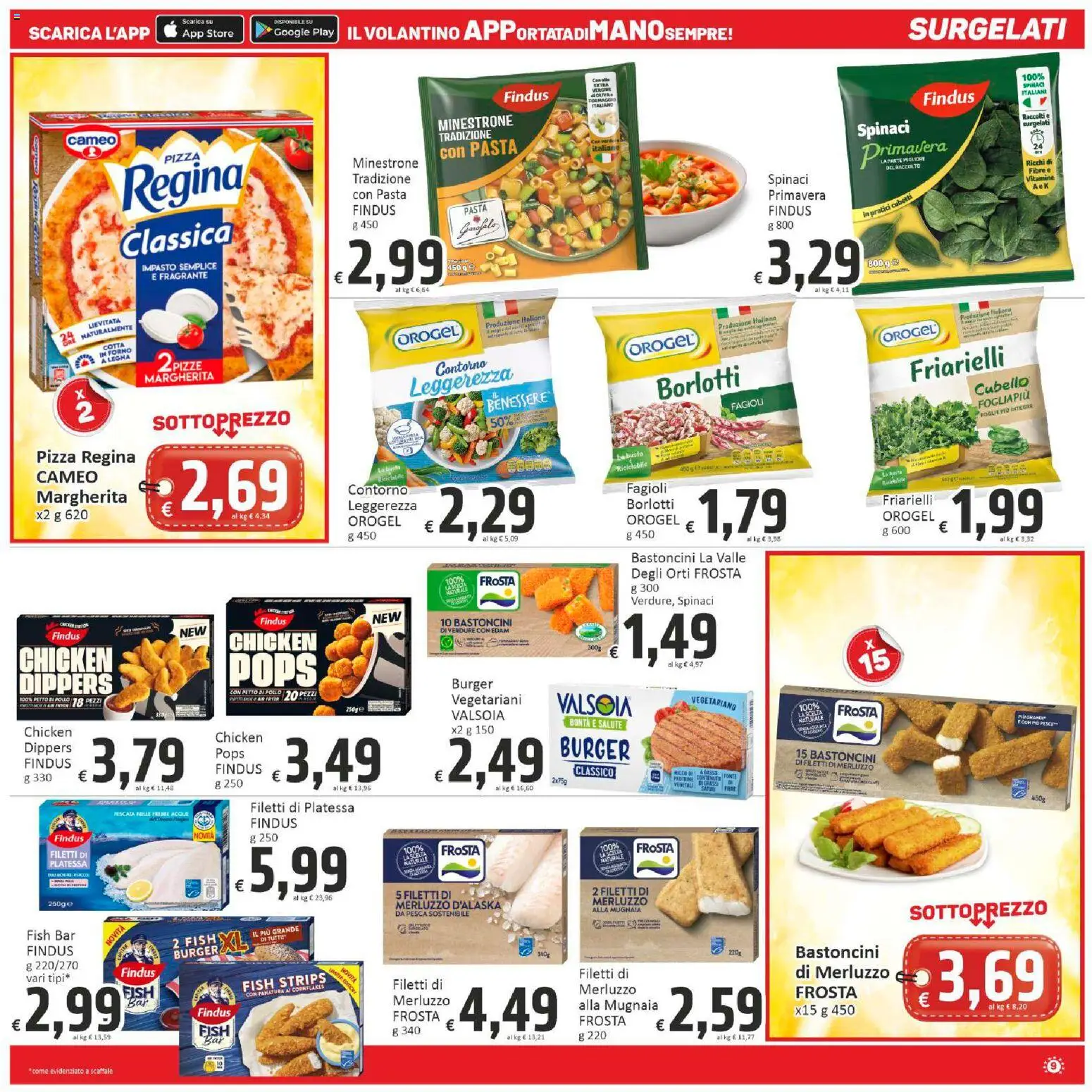 Volantino Paghi Poco del 28.04.2026 | Pagina: 9 | Prodotti: Petto di Pollo, Minestrone, Pizza, Merluzzo