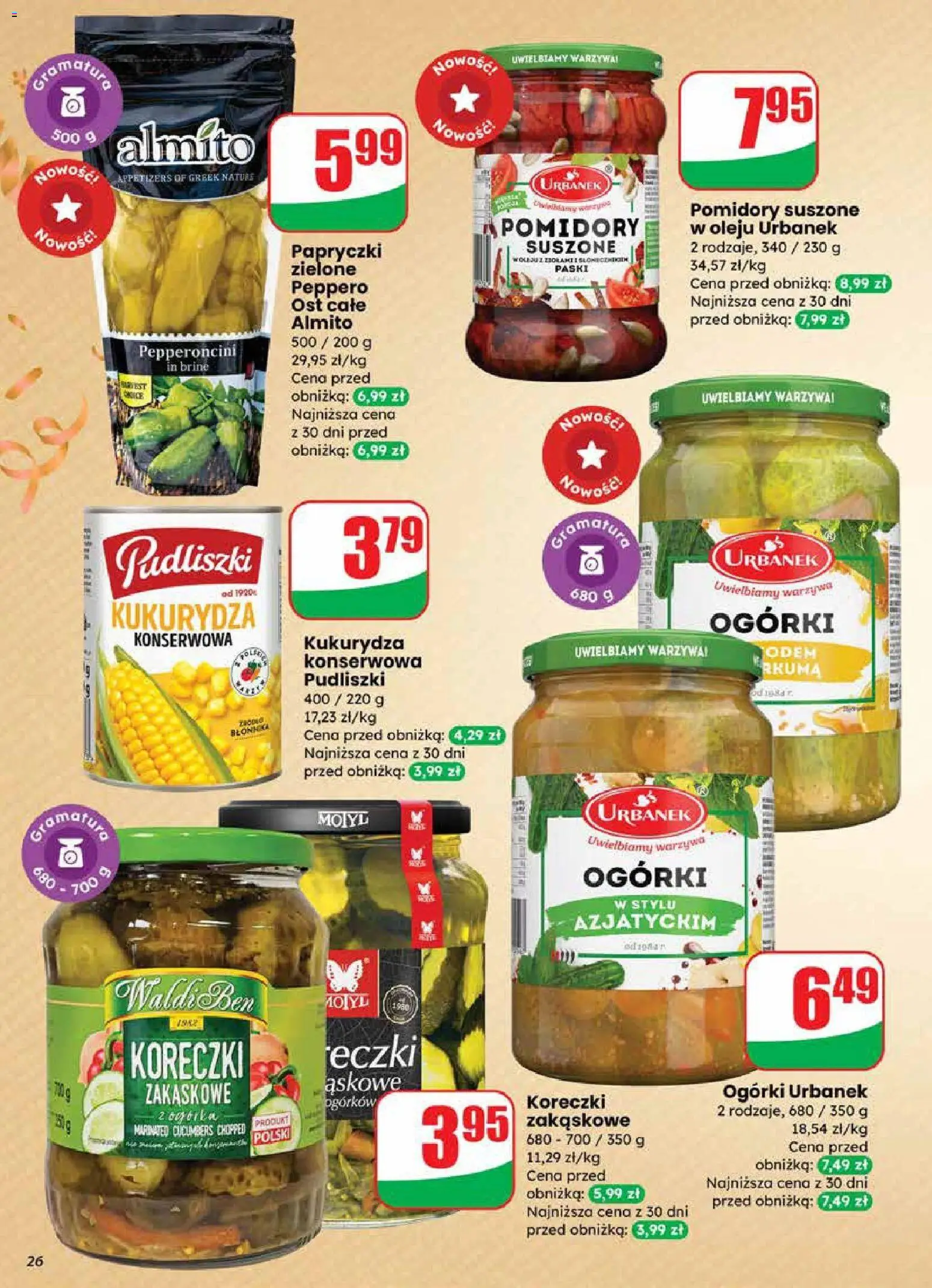 Dino Gazetka od 27.12.2025 | Strona: 26 | Produkty: Kukurydza, Pomidory suszone w oleju, Pomidory suszone, Ogórki