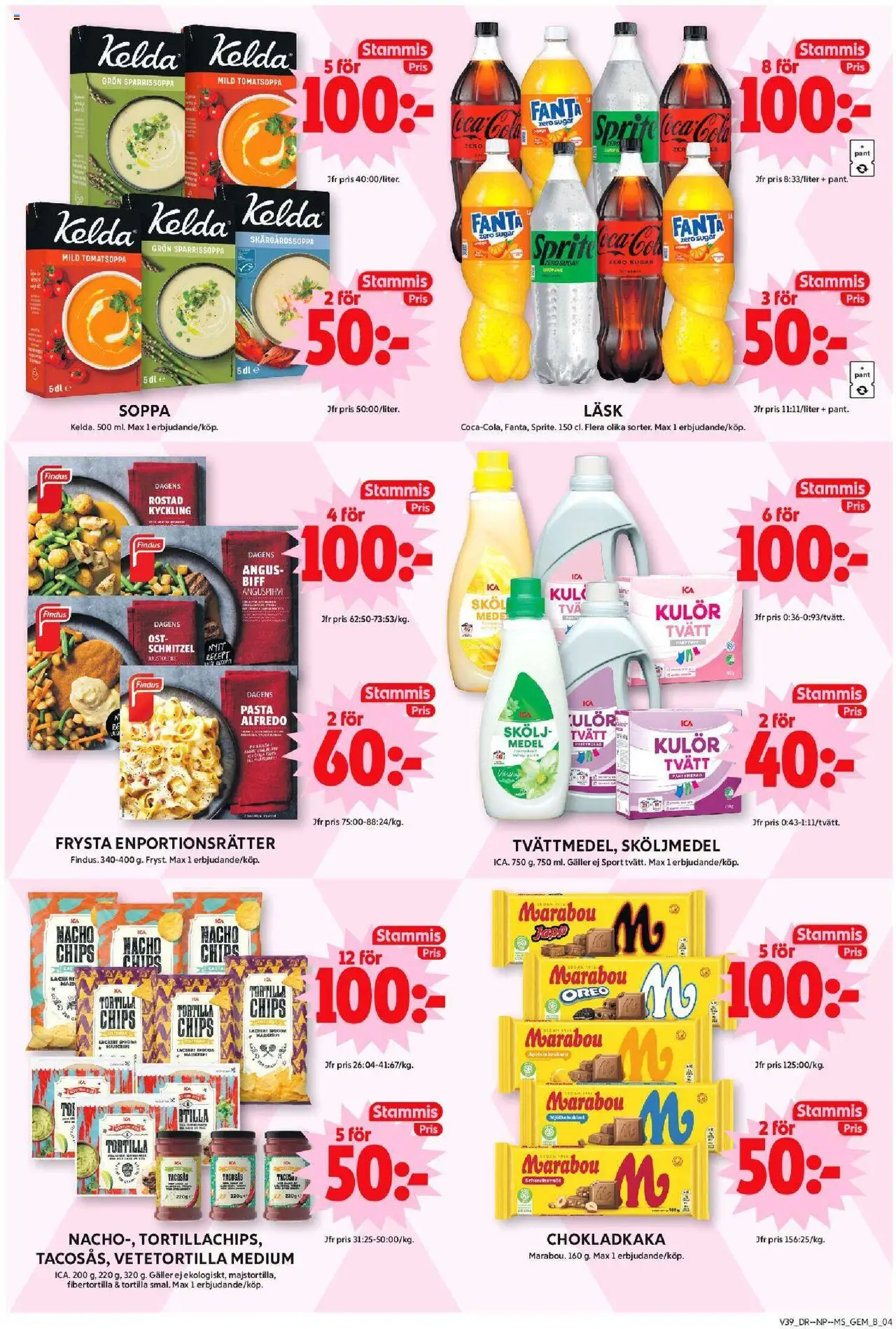 ICA Maxi reklamblad aktuell från 22.09.2025 | Sida: 4 | Produkter: Chokladkaka, Coca cola, Fanta, Pasta