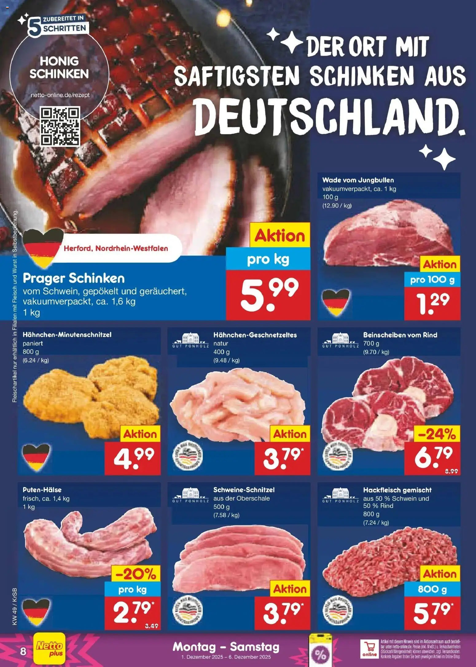 Netto Marken-Discount prospekt Jüchen	 – gültig ab 01.12.2025 | Seite: 8 | Produkte: Wurst, Schinken, Fleisch, Hackfleisch