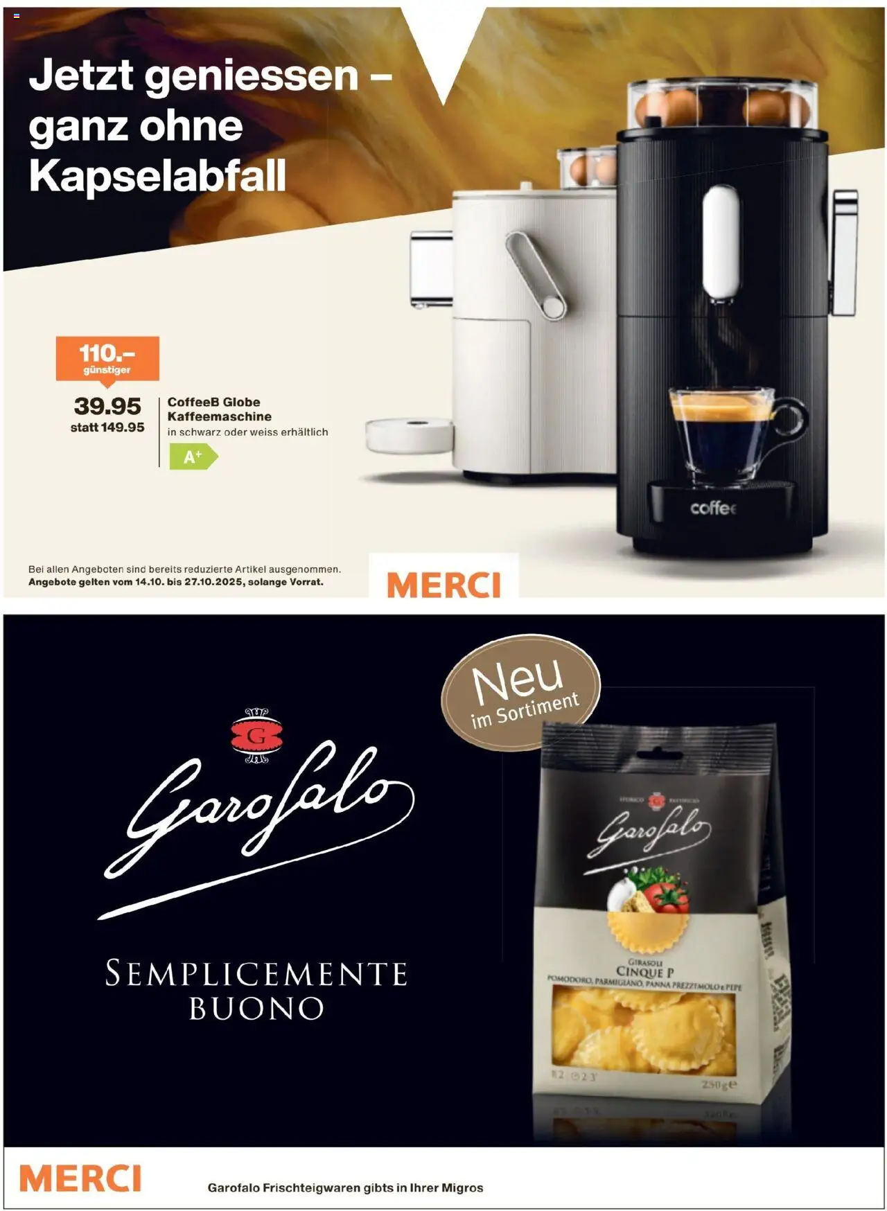Migros Magazin – gültig ab 13.10.2025 | Seite: 56 | Produkte: Pasta, Kaffeemaschine