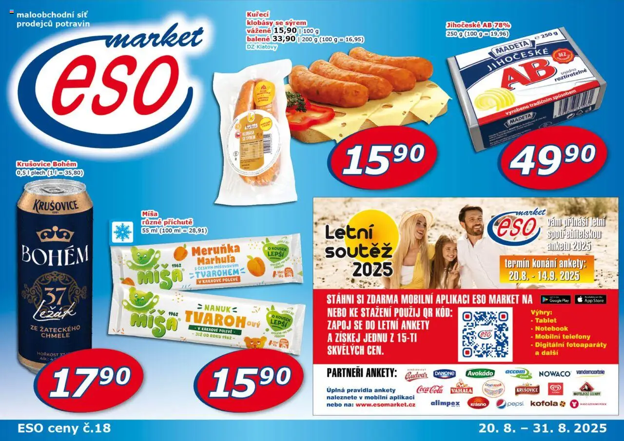 Eso market leták od 20.08.2025 | Strana: 1 | Produkty: Nanuk, Telefony, Krušovice Bohém, Krušovice