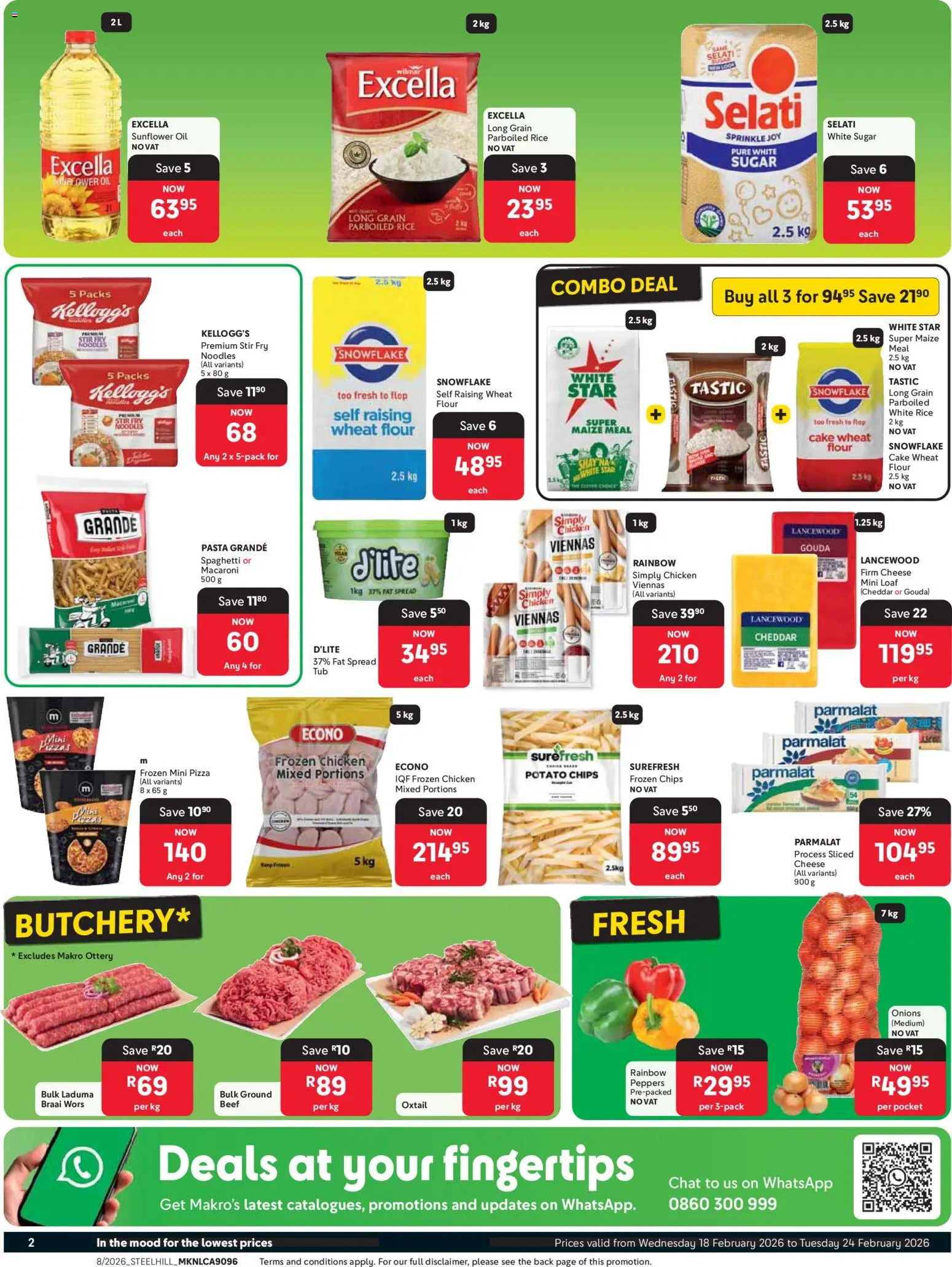 New Makro catalogue – valid from 18.02.2026 | Page: 2 | Products: Cake, Cheese, Beef, Pasta