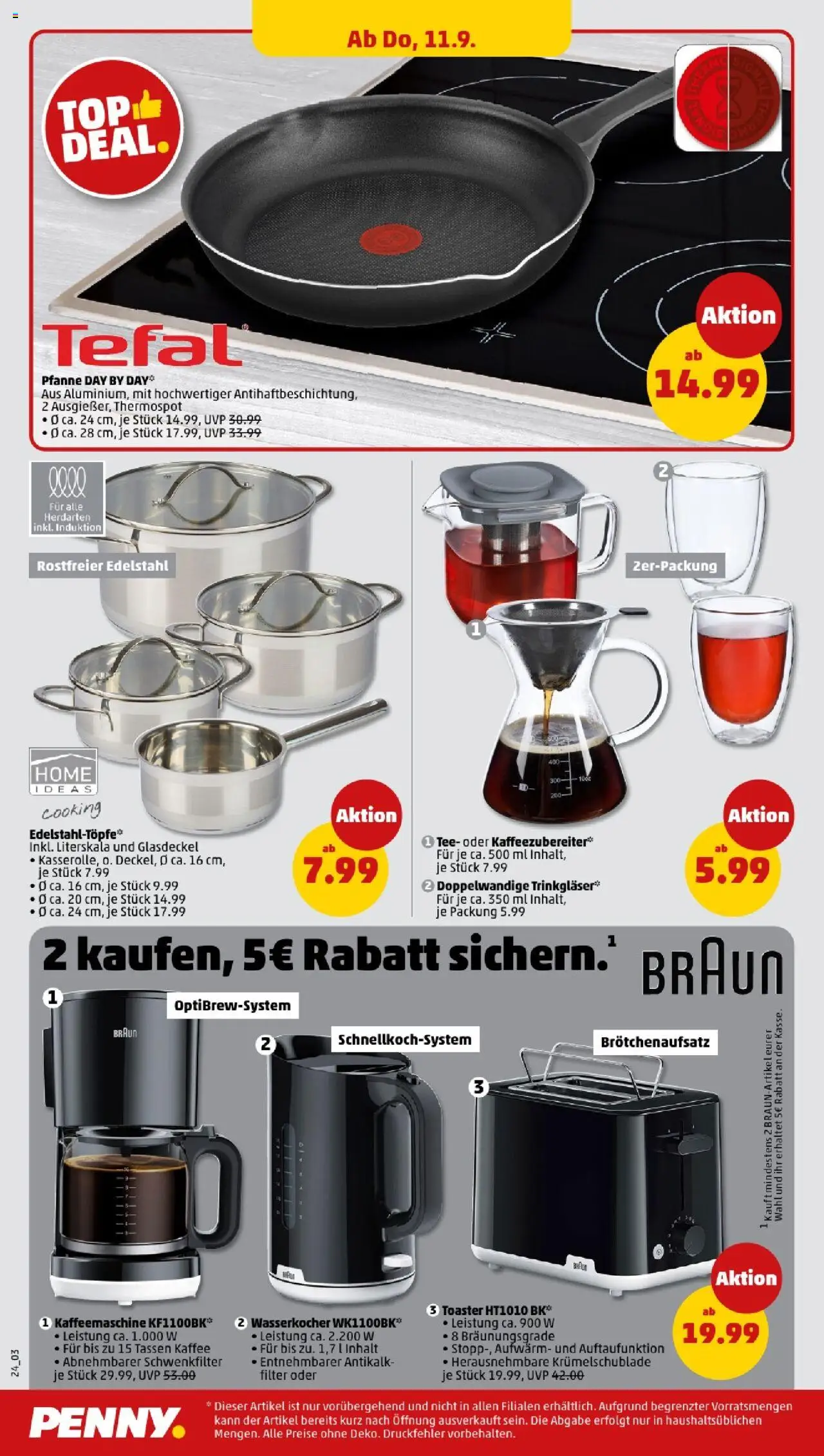 Penny Hamburg – gültig ab 08.09.2025 | Seite: 24 | Produkte: Kaffeemaschine, Wasserkocher, Toaster, Tee