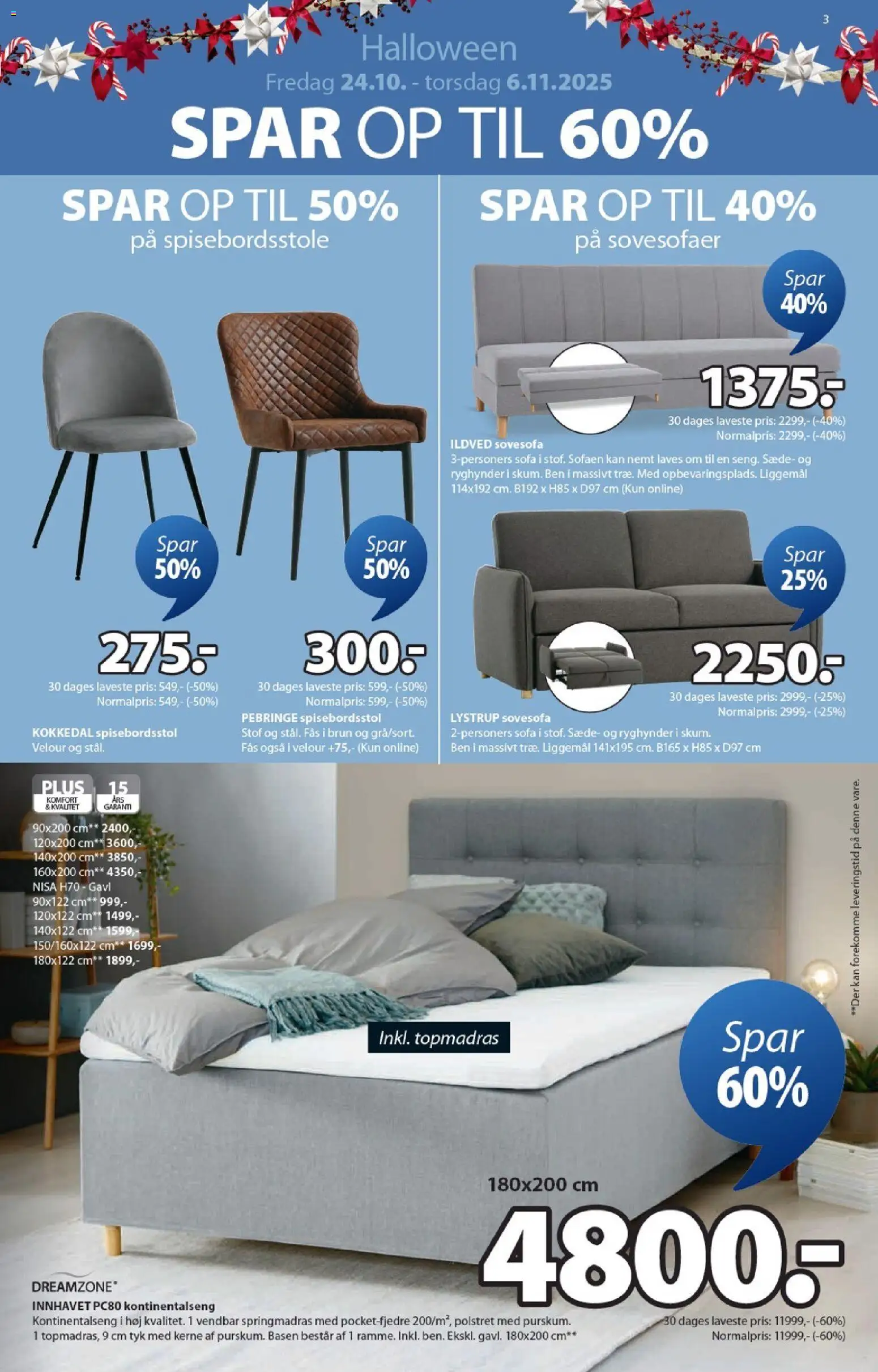 JYSK tilbudsavis – gyldig fra 24.10.2025 | Side: 3 | Produkter: Sofa, Sovesofaer, Spisebordsstole, Stof