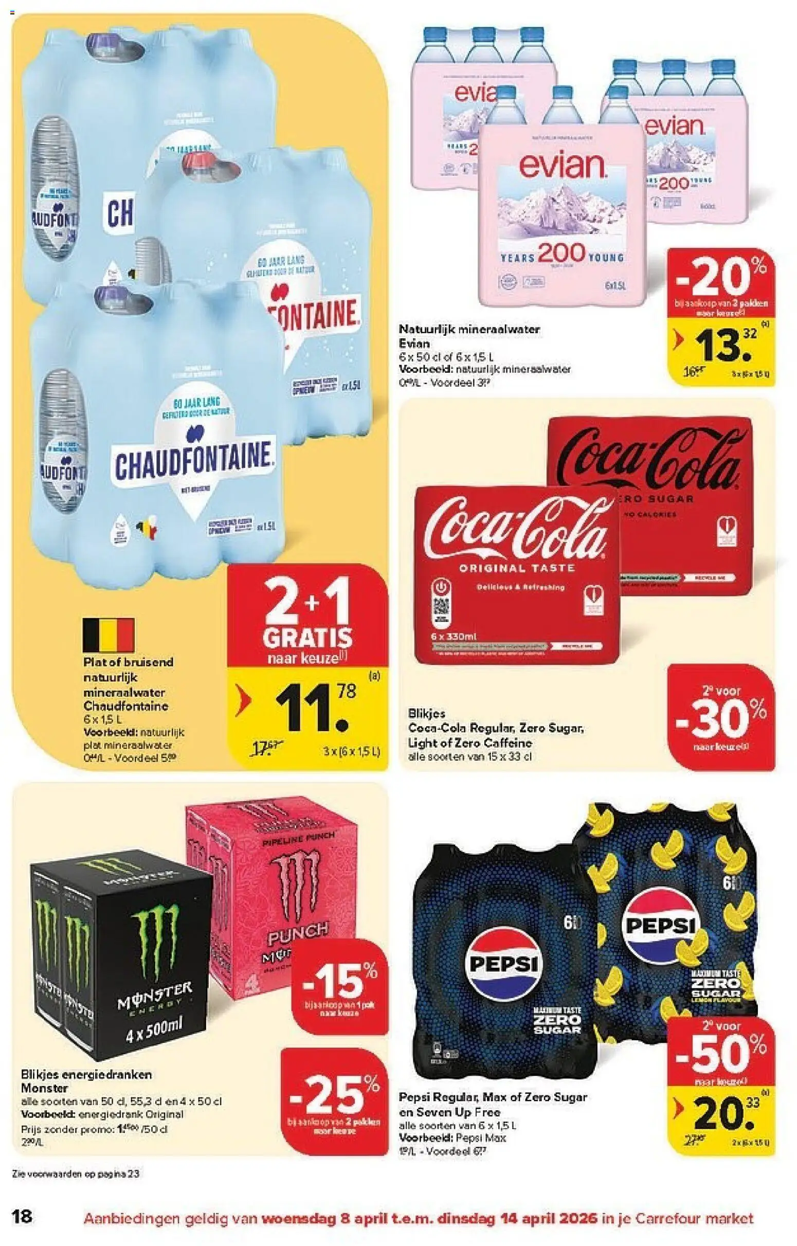 {H1} | Pagina: 18 | Producten: Coca Cola, Monster, Pepsi max, Mineraalwater