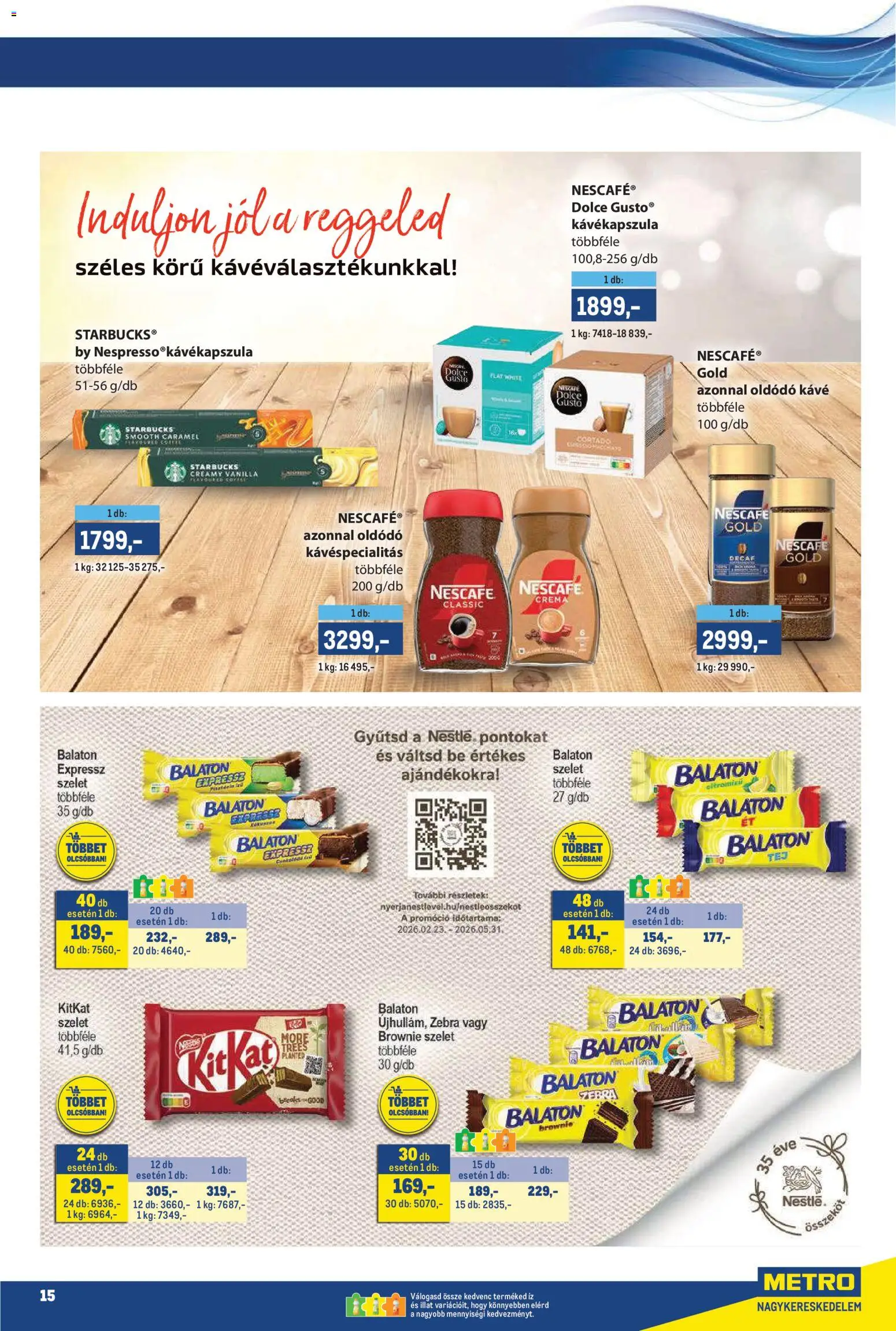 Metro akciós ujság - amely érvényes a következő dátumtól: 02.05.2026 | Oldal: 15 | Termékek: Nescafé, Kávékapszula, Kávé, Brownie