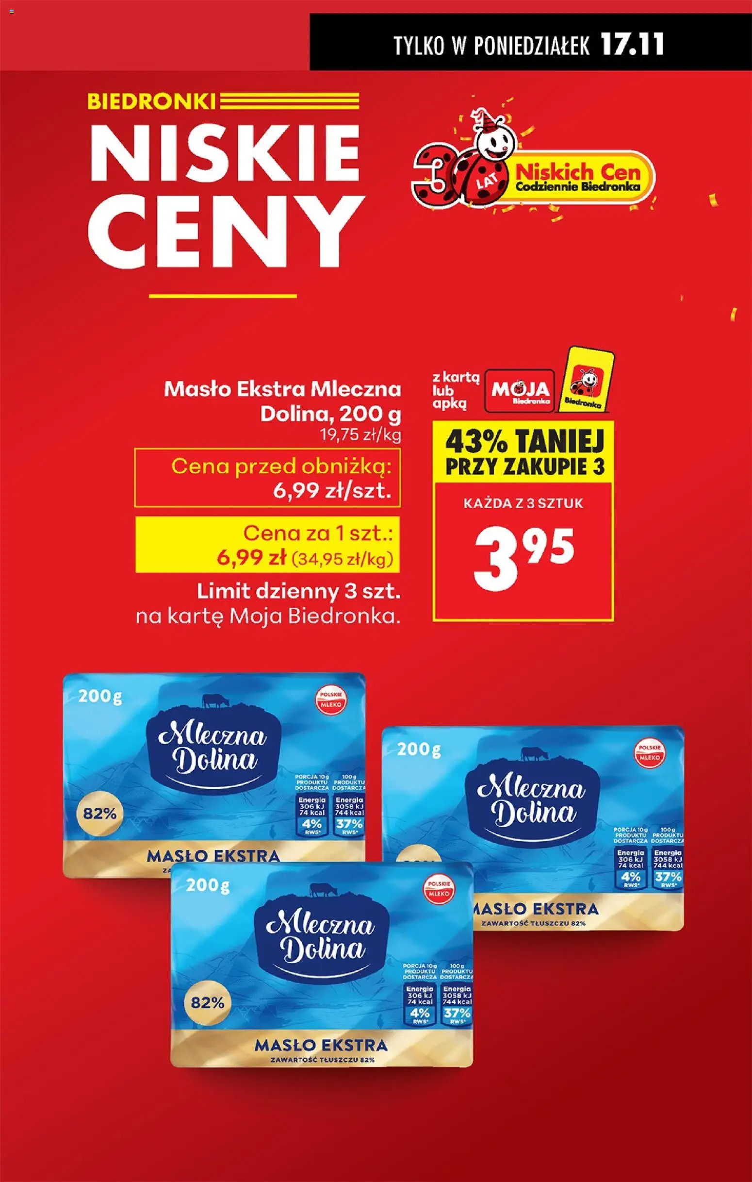Biedronka gazetka od 17.11.2025 | Strona: 3 | Produkty: Karta, Mleko mleczna dolina, Mleko, Masło