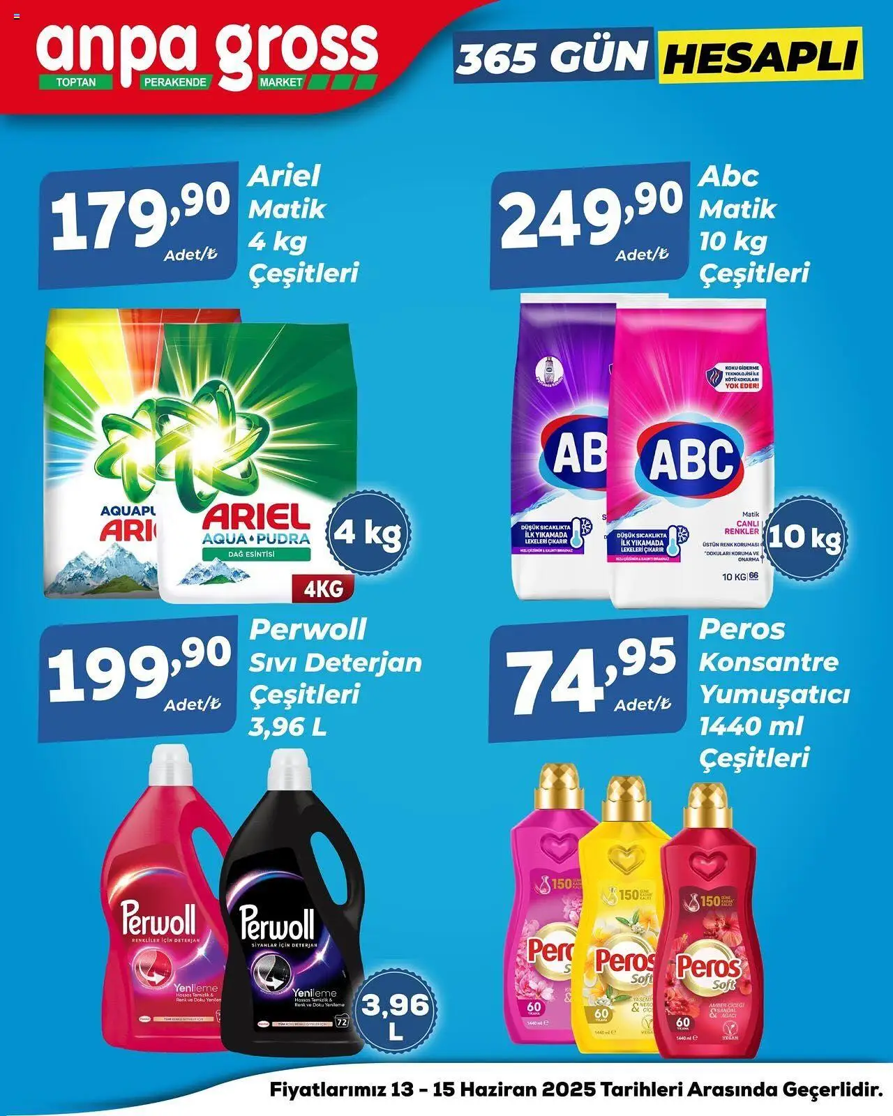 Anpa Gross 365 Gün Hesaplı - 13.06.2025 tarihinden itibaren geçerlidir | Sayfa: 1 | Ürünler: Yumuşatıcı, Deterjan, Koku