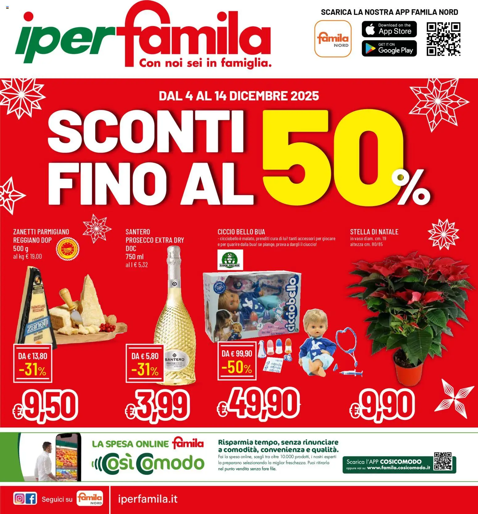 Volantino Famila del 04.12.2025 | Pagina: 1 | Prodotti: The, Parmigiano reggiano, Parmigiano, Vaso
