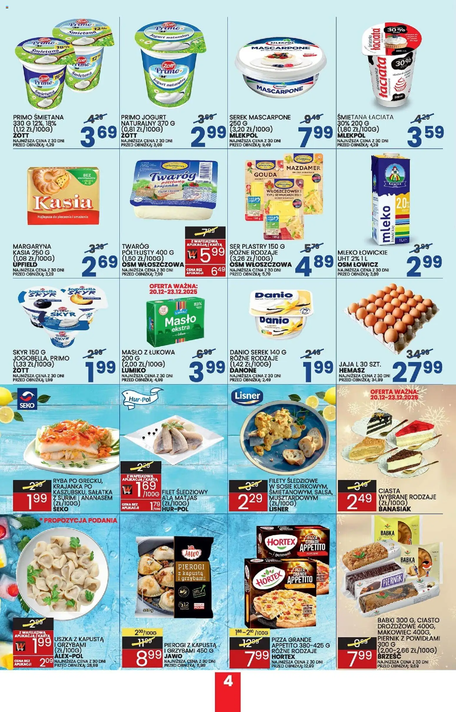 Wafelek Gazetka od 17.12.2025 | Strona: 4 | Produkty: Jogurt naturalny, Ser, Ryba, Mleko łowickie