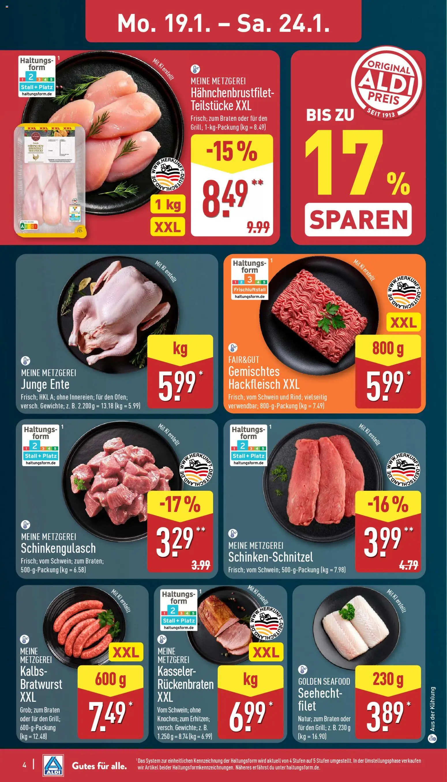 Aldi Prospekt 	 – gültig ab 19.01.2026 | Seite: 4 | Produkte: Bratwurst, Ente, Hackfleisch