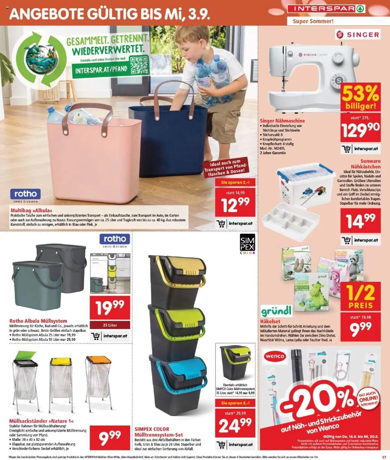 Interspar Flugblatt - Burgenland gültig ab 14.08.2025 | Seite: 17 | Produkte: Tasche, Nähmaschine, Bad