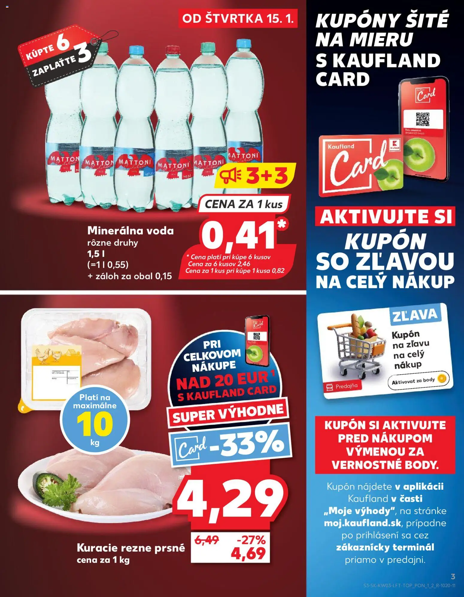 Nové Kaufland akcie – leták je platný od 15.01.2026 | Strana: 3 | Produkty: Kuracie rezne, Mattoni, Voda, Minerálna voda