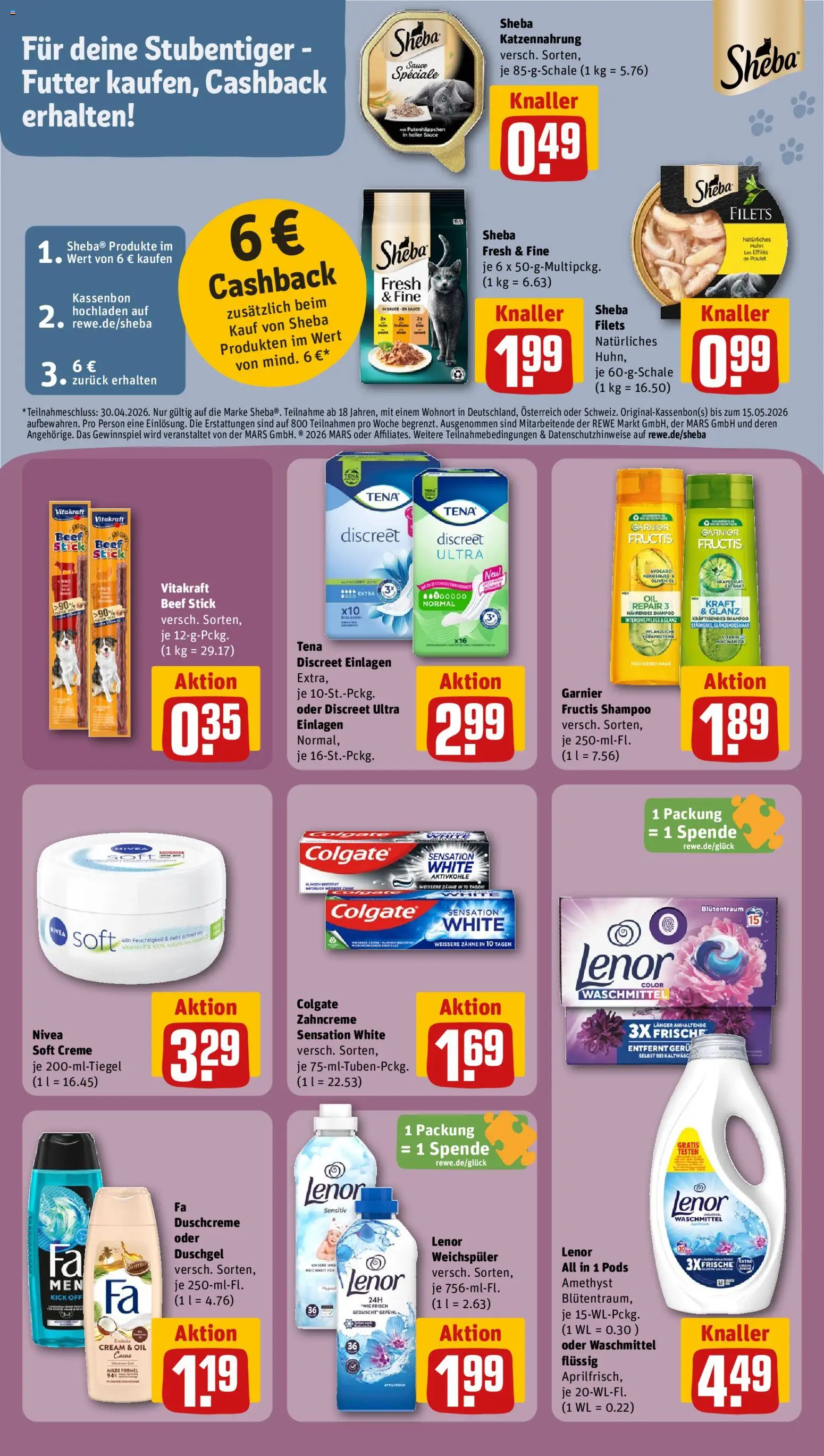Rewe Prospekt 	 – gültig ab 16.02.2026 | Seite: 21 | Produkte: Sheba, Olivenol, Duschgel, Weichspüler