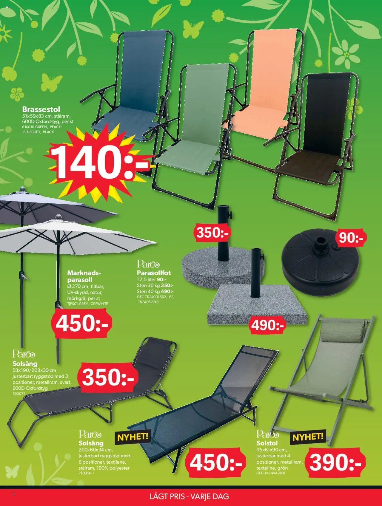 Dollar Store reklamblad aktuell från 07.04.2025 | Sida: 6 | Produkter: Parasoll, Solsäng, Brassestol, Solstol