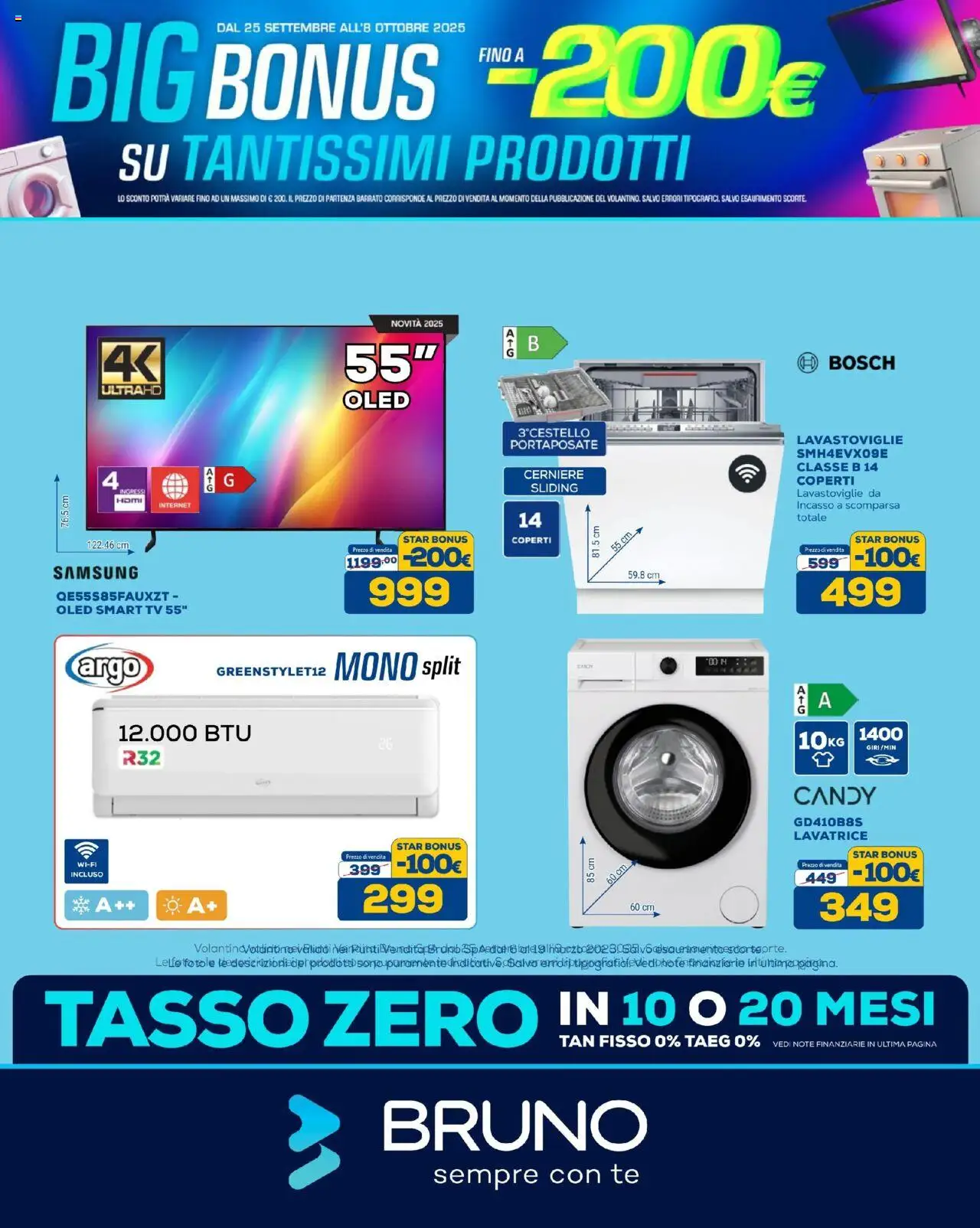 Volantino BRUNO del 25.09.2025 | Pagina: 1 | Prodotti: smart TV, Lavatrice, Lavastoviglie, Portaposate
