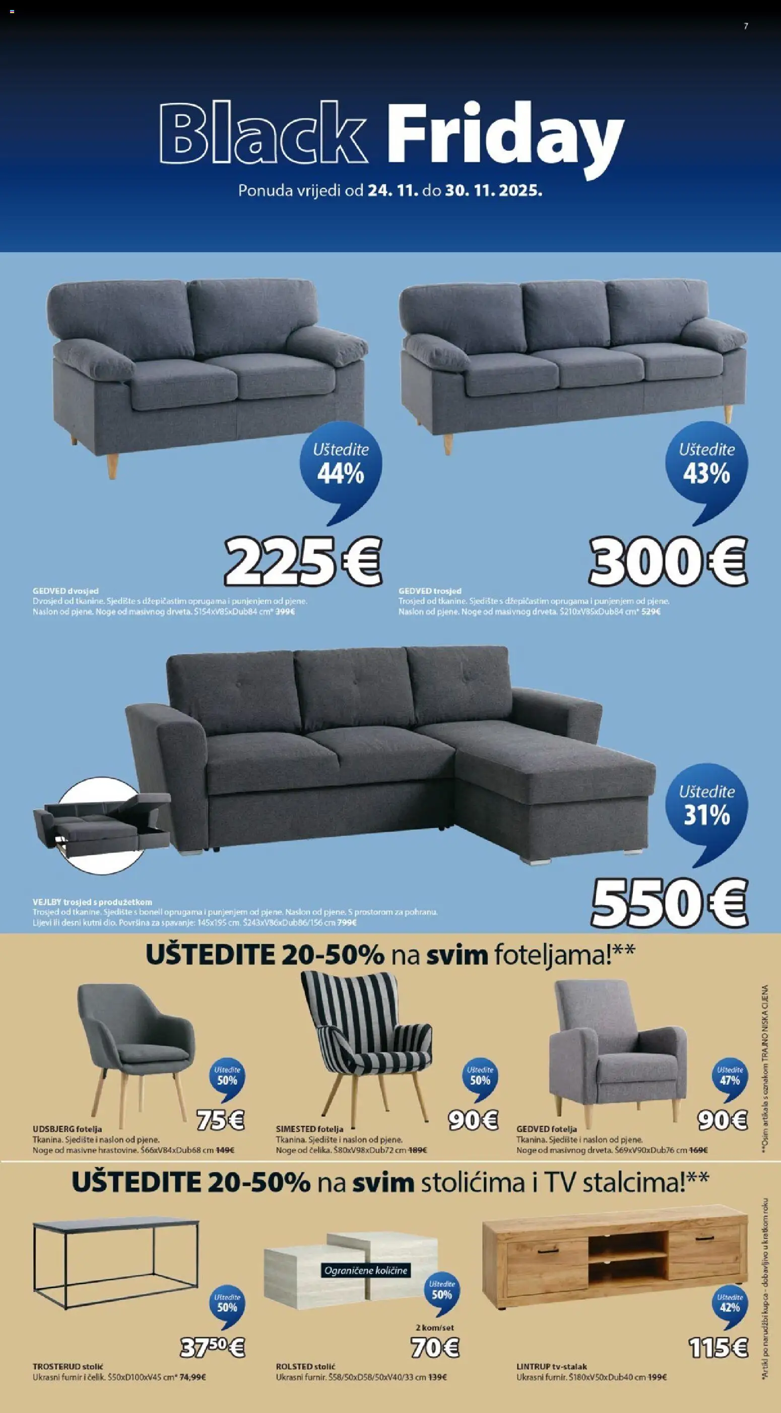 JYSK katalog | vrijedi od 24.11.2025 | Stranica: 7 | Proizvodi: Trosjed, Fotelja, Dvosjed, Tv