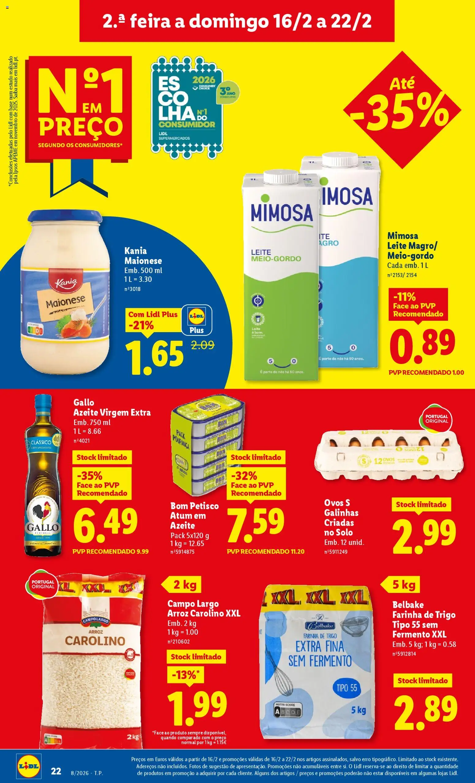 Lidl folheto │ válido de 16.02.2026 | Página: 22 | Produtos: Farinha de trigo, Ovos, Maionese, Arroz