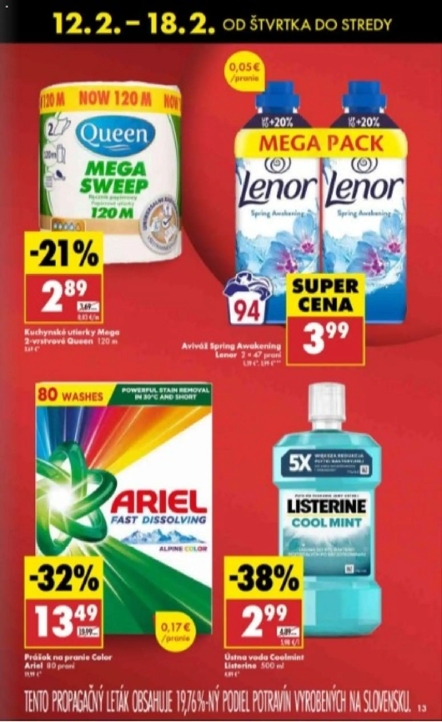 Nové Biedronka akcie – leták je platný od 12.02.2026 | Strana: 13 | Produkty: Listerine, Ariel, Lenor