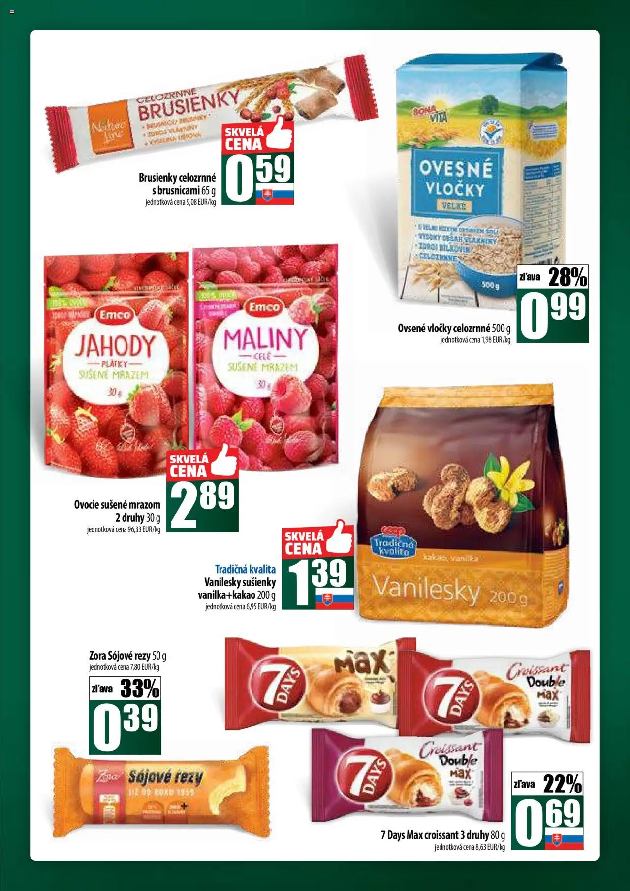 COOP Jednota široká ponuka │ platný od 24.07.2025 | Strana: 33 | Produkty: Croissant, Jahody, Vločky, Ovocie
