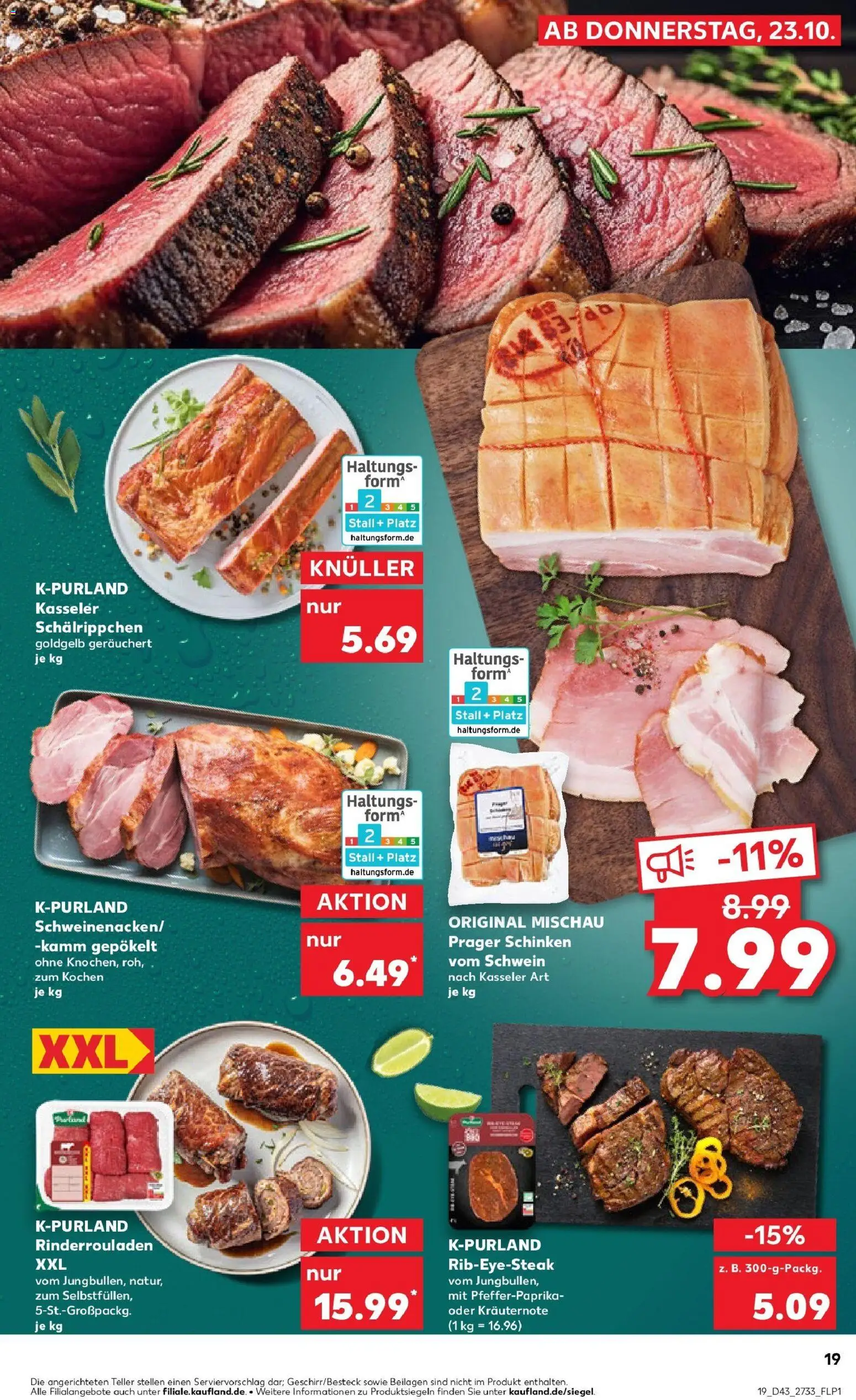 Kaufland prospekt Sondershausen	 – gültig ab 23.10.2025 | Seite: 19 | Produkte: Rinderrouladen, Schinken, Steak