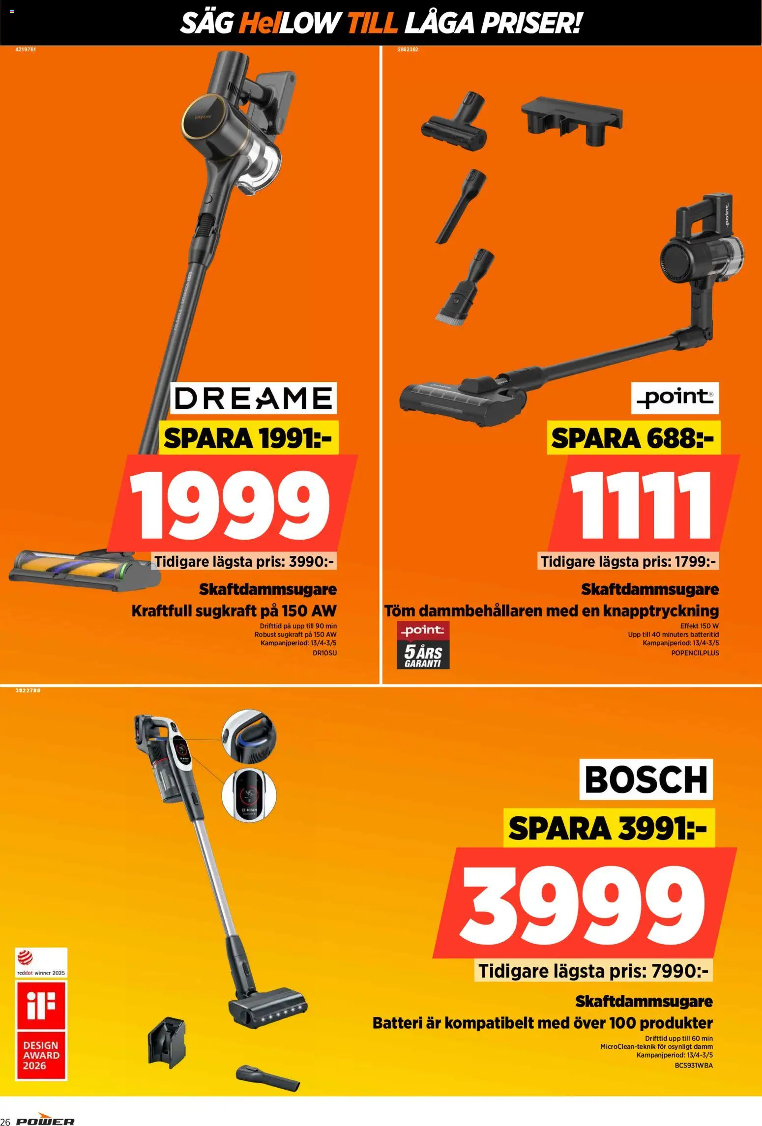 Power reklamblad aktuell från 20.04.2026 | Sida: 26 | Produkter: Såg, Batteri, Skaftdammsugare