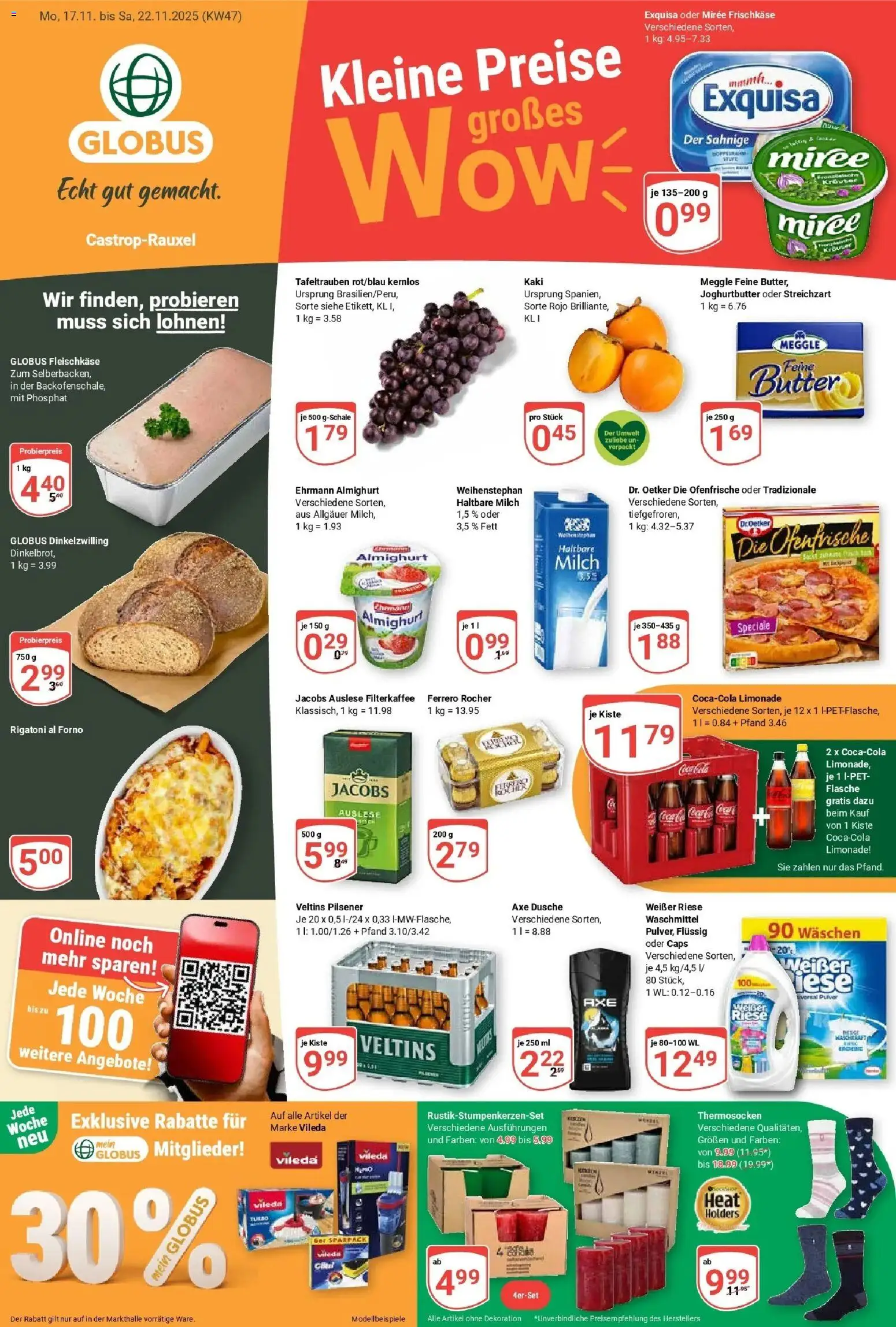 Globus prospekt Castrop-Rauxel	 – gültig ab 17.11.2025 | Seite: 1 | Produkte: Ferrero rocher, Dusche, Veltins, Frischkase
