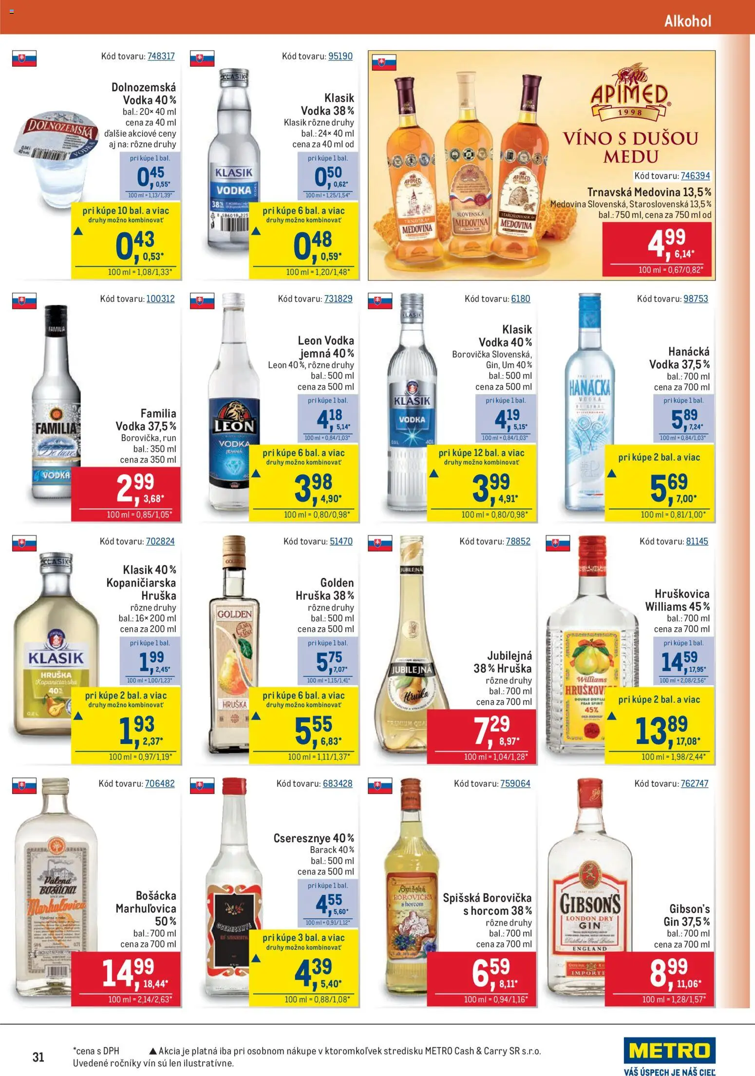 Nové Metro akcie – leták je platný od 22.10.2025 | Strana: 31 | Produkty: Víno, Borovička, Gin, Alkohol