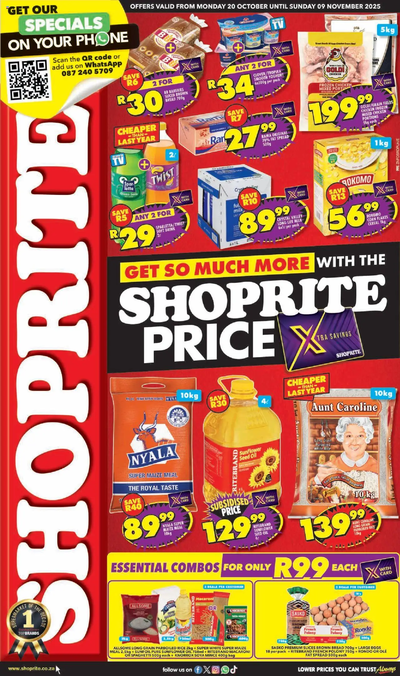 New Shoprite catalogue – valid from 20.10.2025 | Page: 1 | Products: Bag, Eggs, Bread, Soya mince