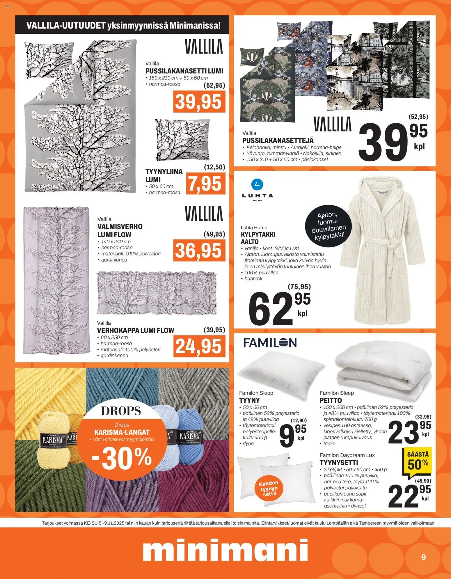 Minimani tarjoukset – voimassa 05.11.2025 alkaen | Sivu: 9 | Tuotteet: Minttu, Tyyny, Peitto, Tyynyliina