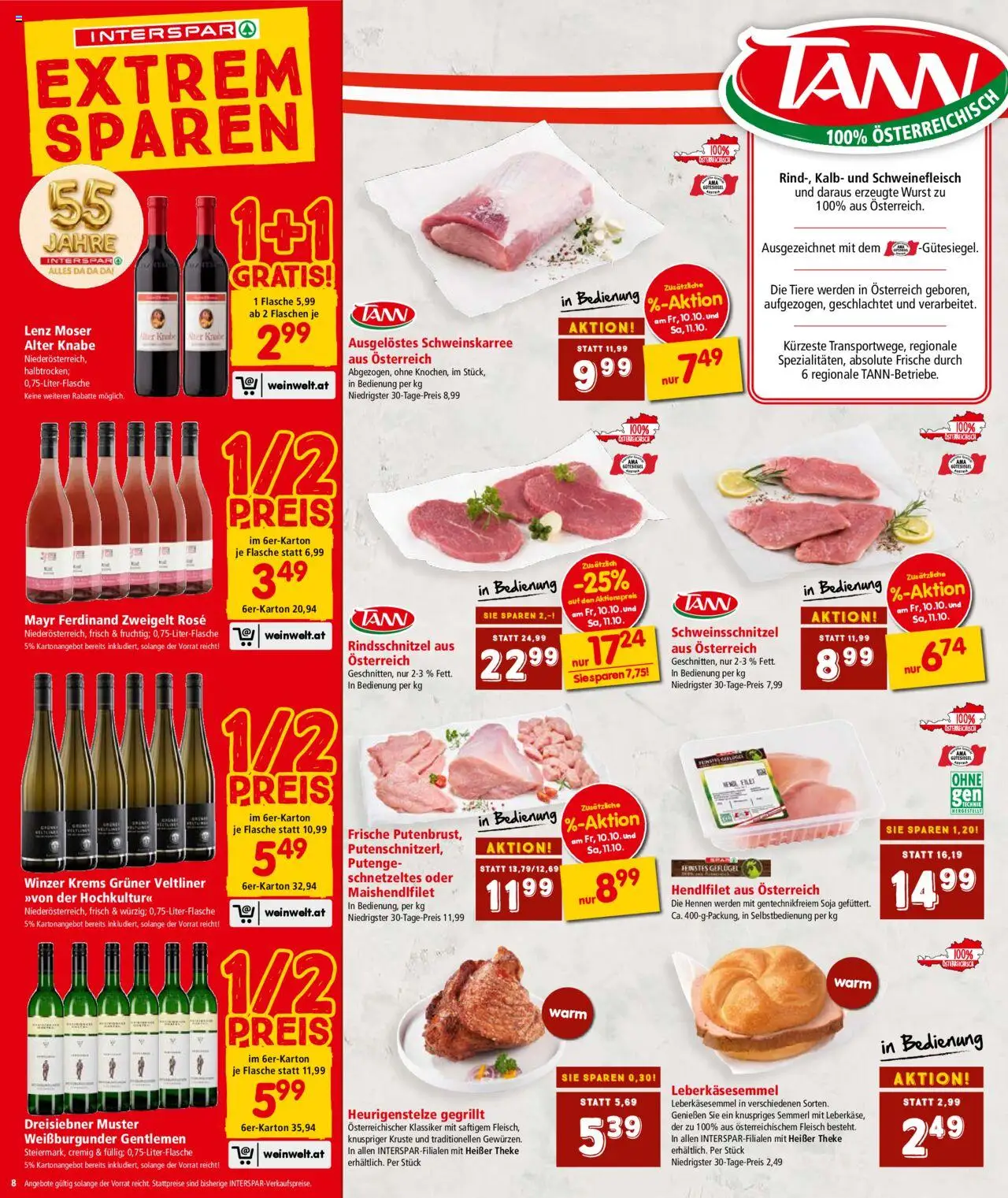 Interspar Flugblatt - Steiermark gültig ab 09.10.2025 | Seite: 8 | Produkte: Wurst, Schweinefleisch