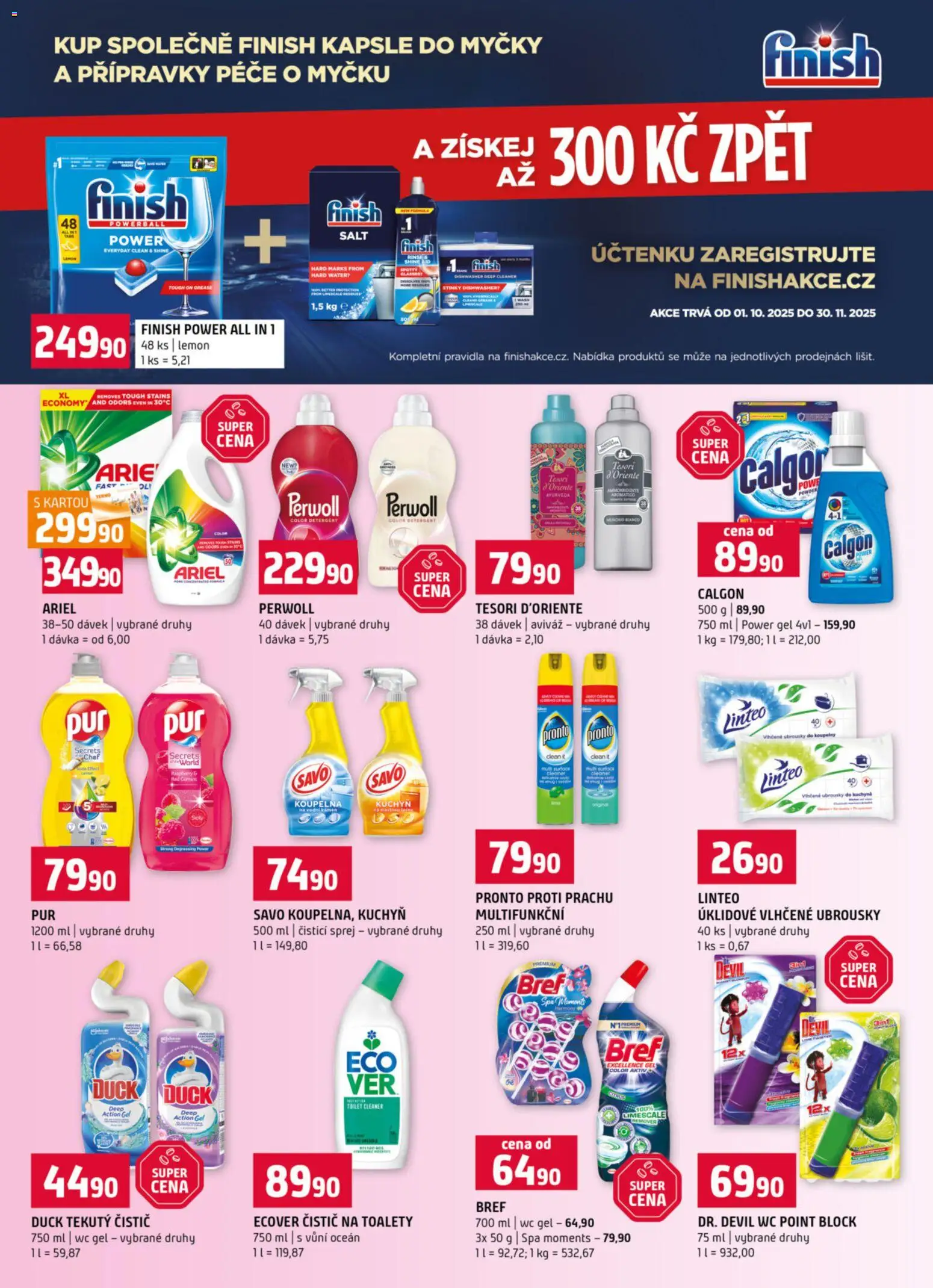 Terno leták - Blatná, Český Krumlov, Prachatice, Strakonice, Tábor, Zlín od 12.11.2025 | Strana: 15 | Produkty: Finish, Ariel, Kapsle do myčky, Wc