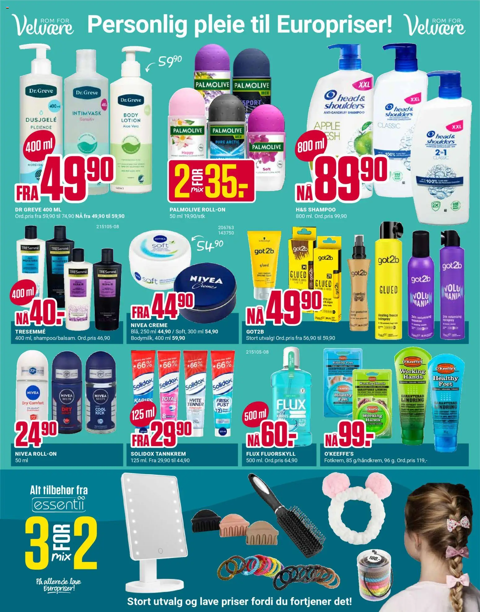 {H1} | Side: 3 | Produkter: Dusjgelé, Tannkrem, Shampoo, Gâteaux secs