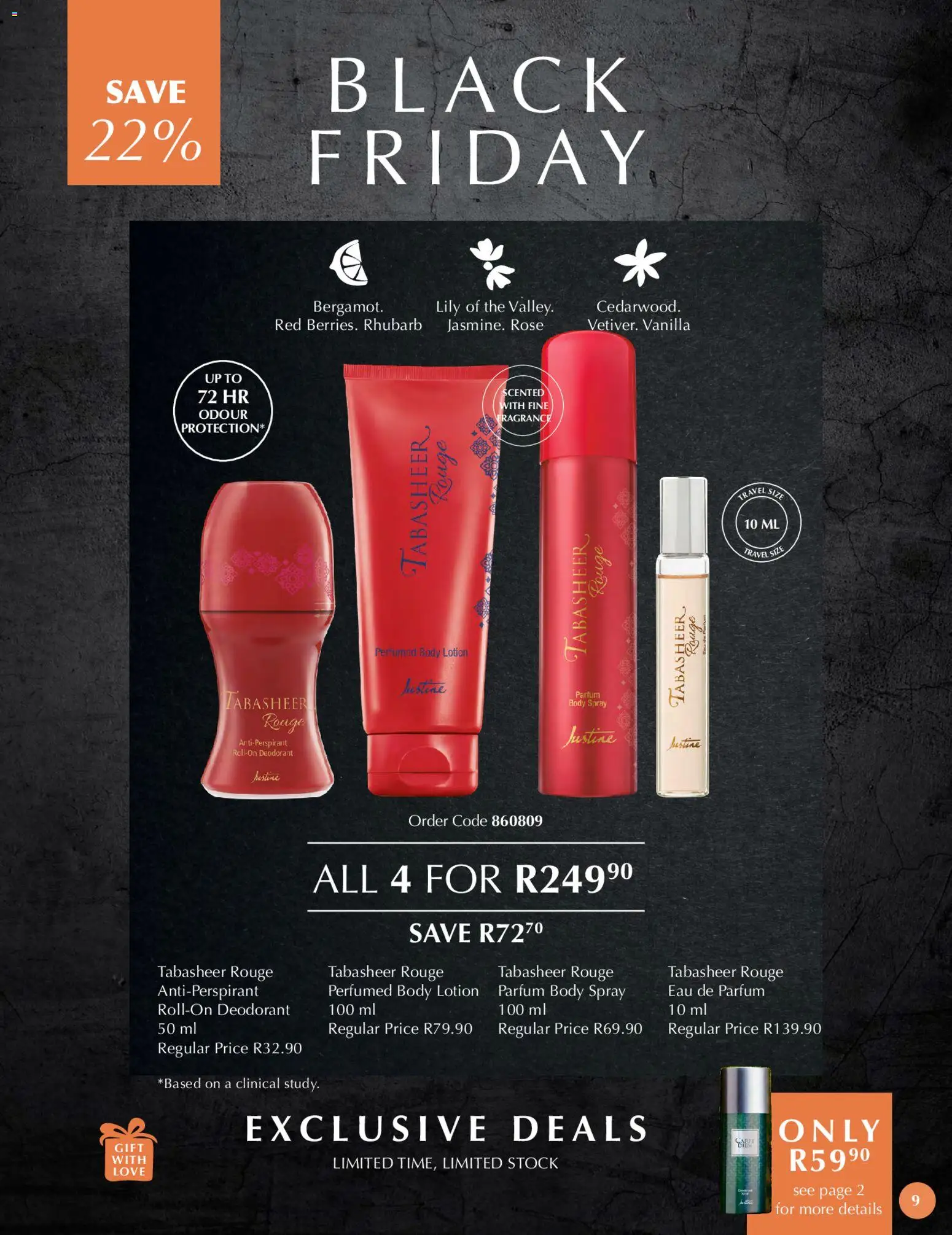 New Justine catalogue – valid from 21.11.2025 | Page: 9 | Products: Body spray, Stock, Deodorant, Antiperspirant