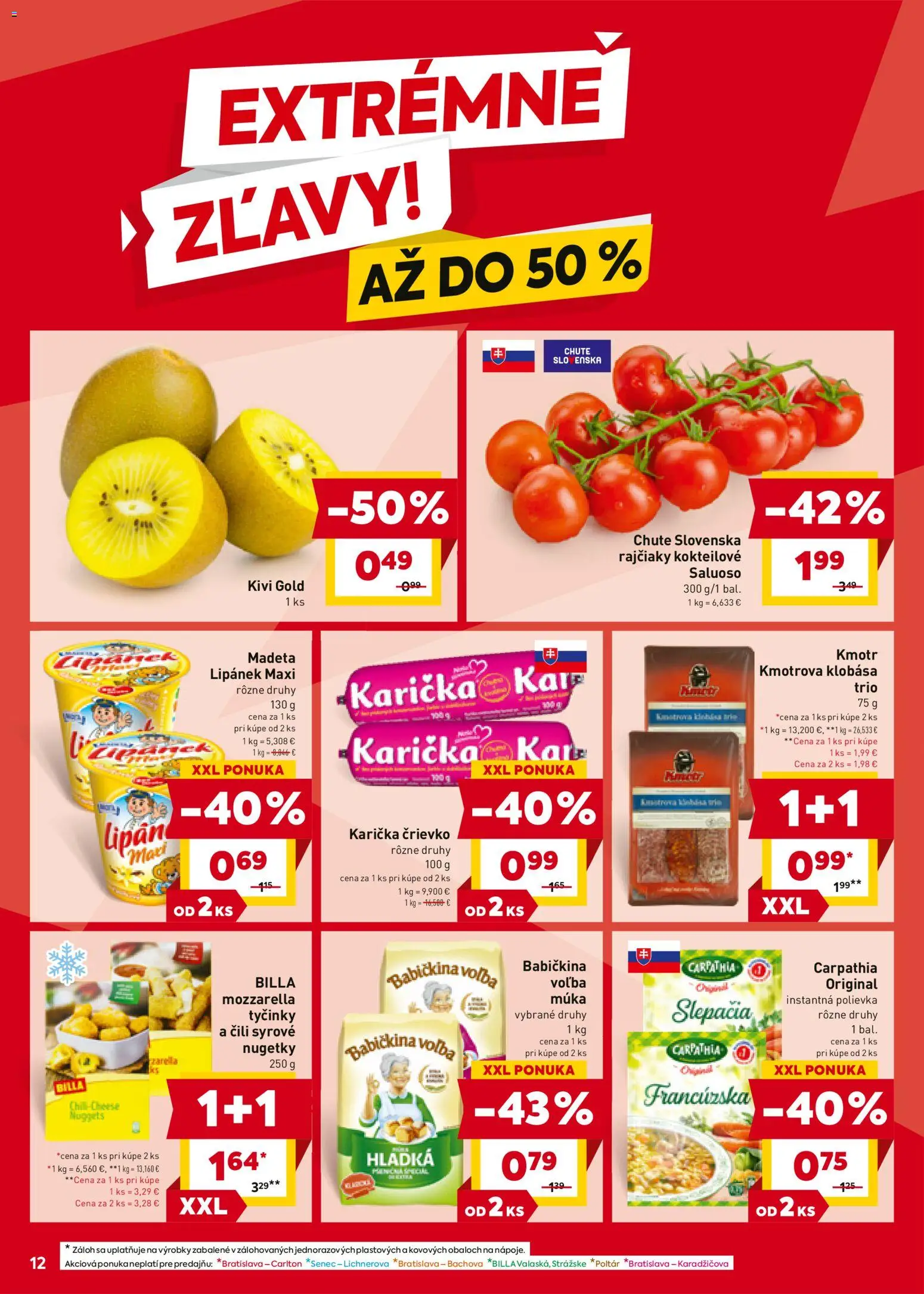 Nové Billa akcie – leták je platný od 07.01.2026 | Strana: 12 | Produkty: Klobása, Mozzarella, Múka